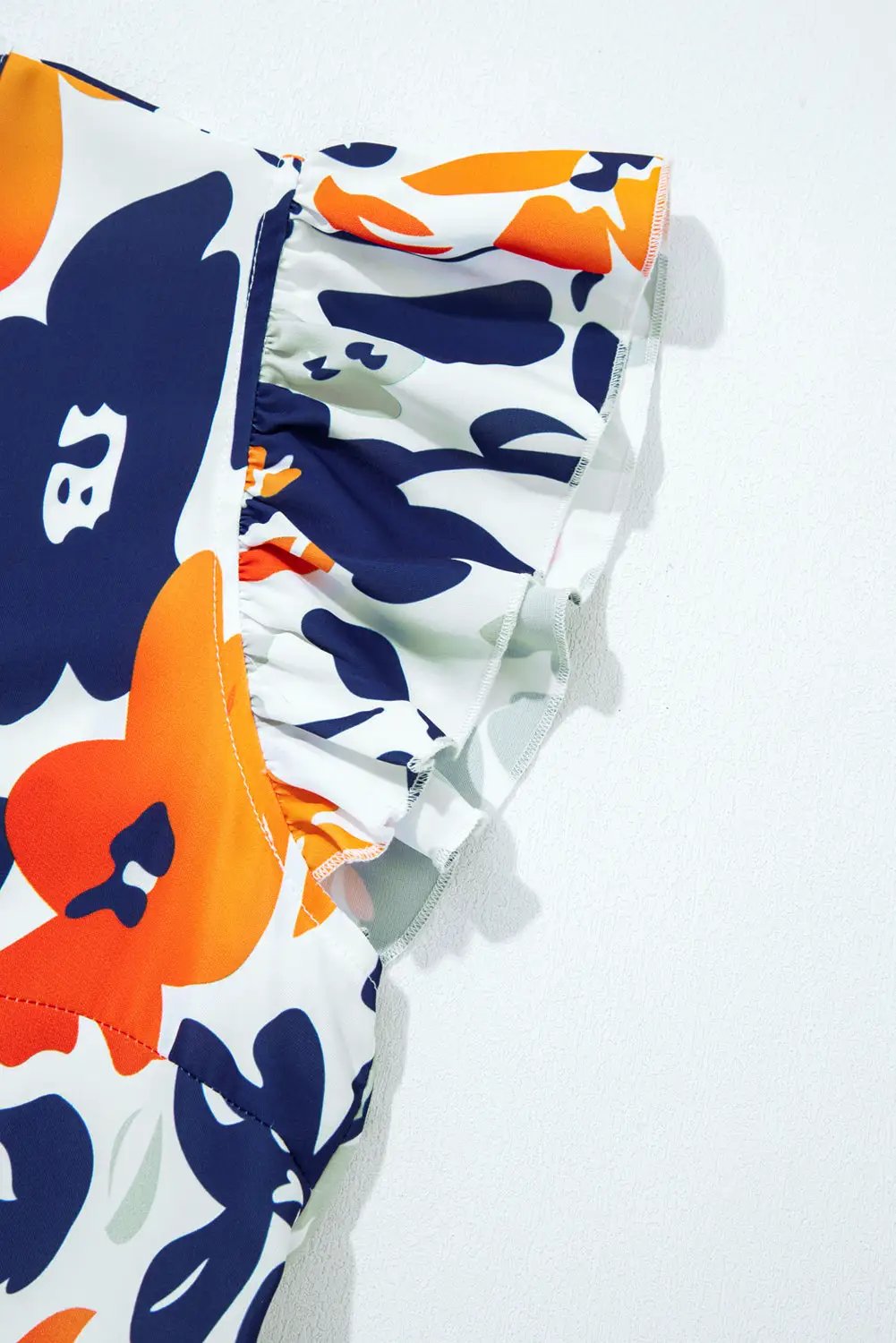 Grateful Threads Boutique Floral Print Notched Neck Flutter Sleeve Mini Dress - Dresses orange floral flutter sleeve mini dress