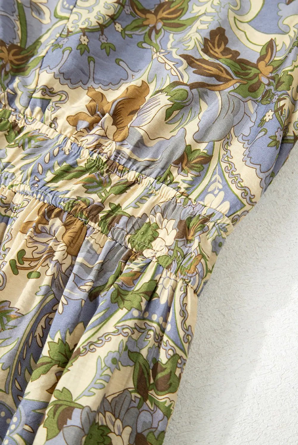 Grateful Threads Boutique Multicolor Vintage Floral V-Neck Short Puff Sleeve Long Dress - Dresses Multicolor Vintage Floral V Neck Short Puff Sleeve Long Dress