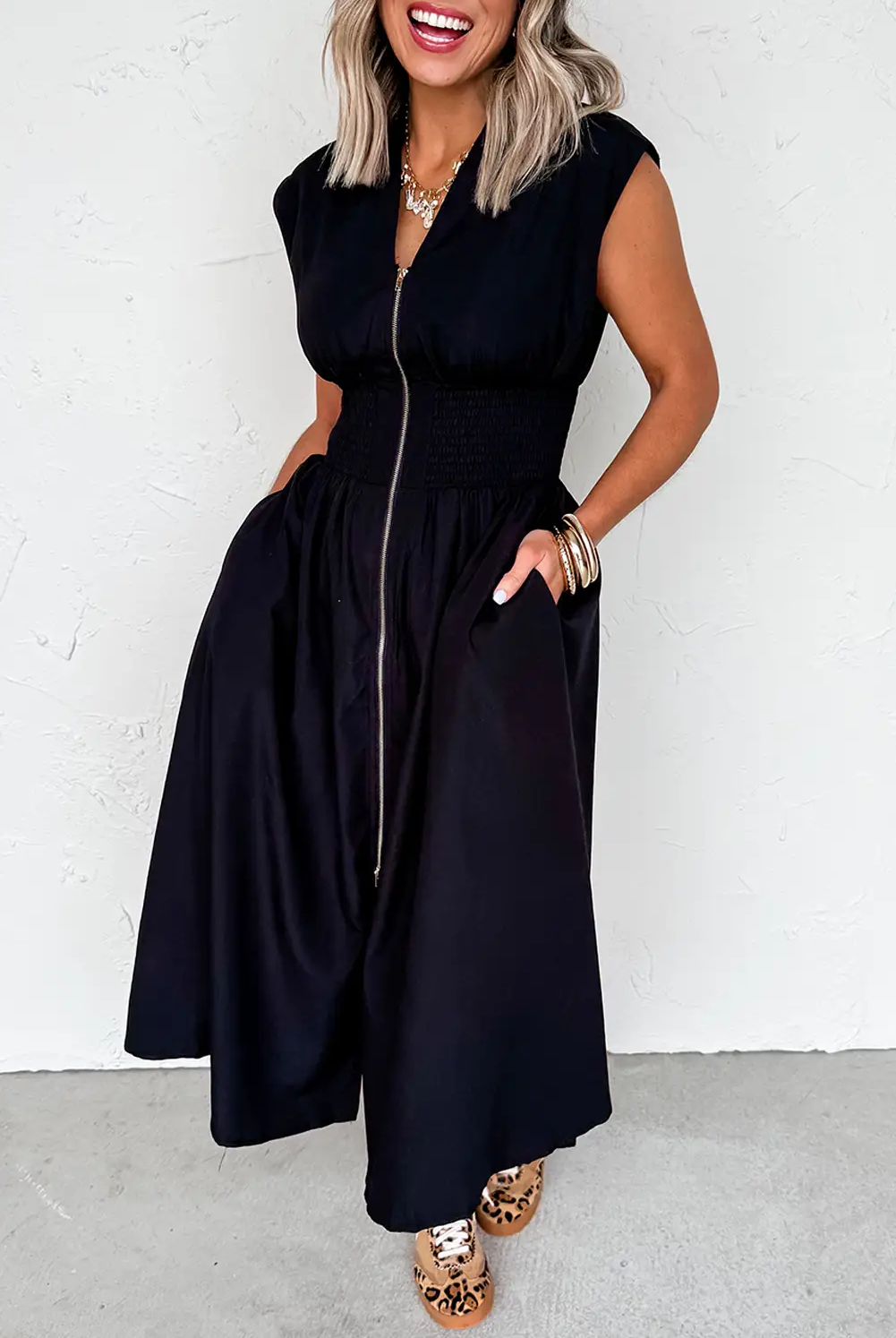 Grateful Threads Boutique Black Sleeveless Zipped Maxi Dress - Dresses Black Sleeveless Zipped Maxi Dress