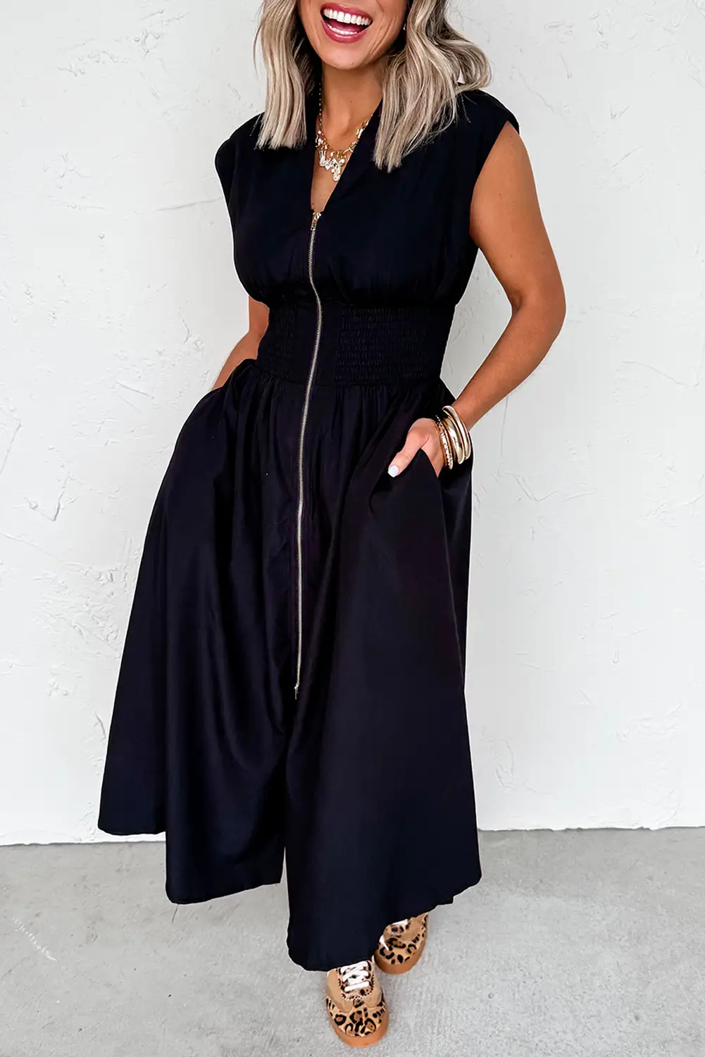 Grateful Threads Boutique Black Sleeveless Zipped Maxi Dress - Dresses Black Sleeveless Zipped Maxi Dress
