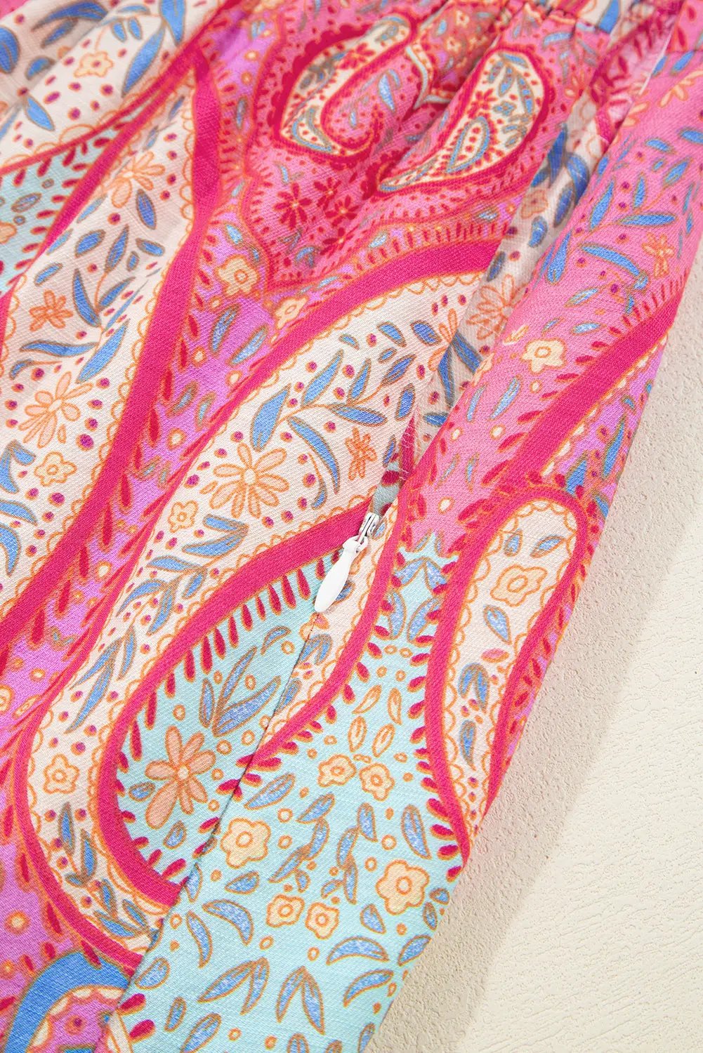 Grateful Threads Boutique Rose Tribal Paisley Print Ruffled Sleeve Notch Neck Midi Dress - Dresses Rose Tribal Paisley Print Ruffled Sleeve Notch Neck Midi Dress