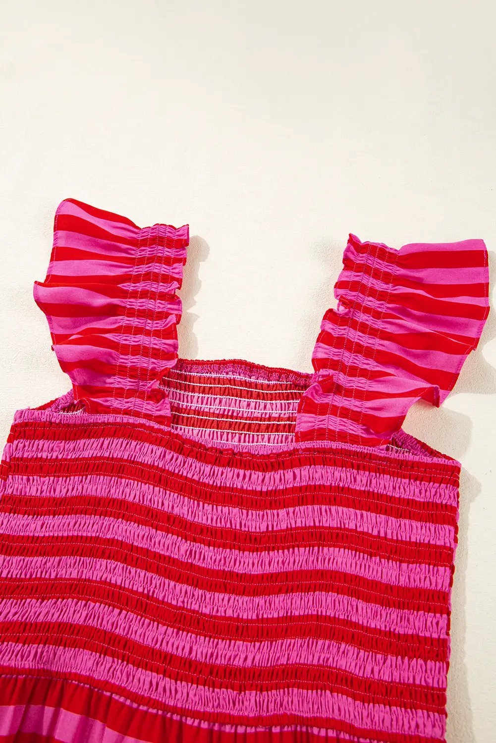 Grateful Threads Boutique Rose Stripe Flutter Sleeve Smocked Bodice Tiered Maxi Dress - Dresses Rose Stripe Flutter Sleeve Smocked Bodice Tiered Maxi Dress