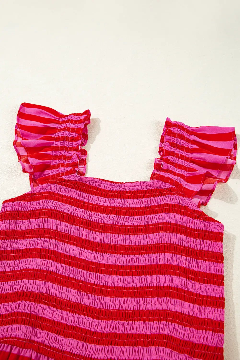 Grateful Threads Boutique Rose Stripe Flutter Sleeve Smocked Bodice Tiered Maxi Dress - Dresses Rose Stripe Flutter Sleeve Smocked Bodice Tiered Maxi Dress
