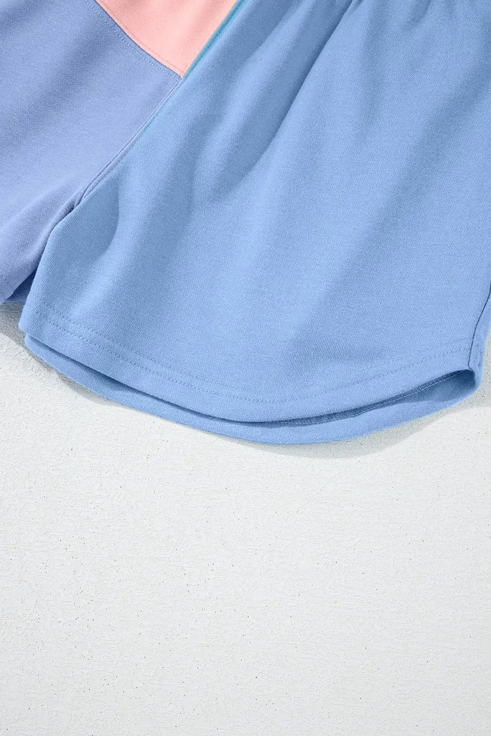 Grateful Threads Boutique Sky Blue Colorblock Patchwork Long Sleeve Shorts Set - Outfit Sets Sky Blue Colorblock Patchwork Long Sleeve Shorts Outfit