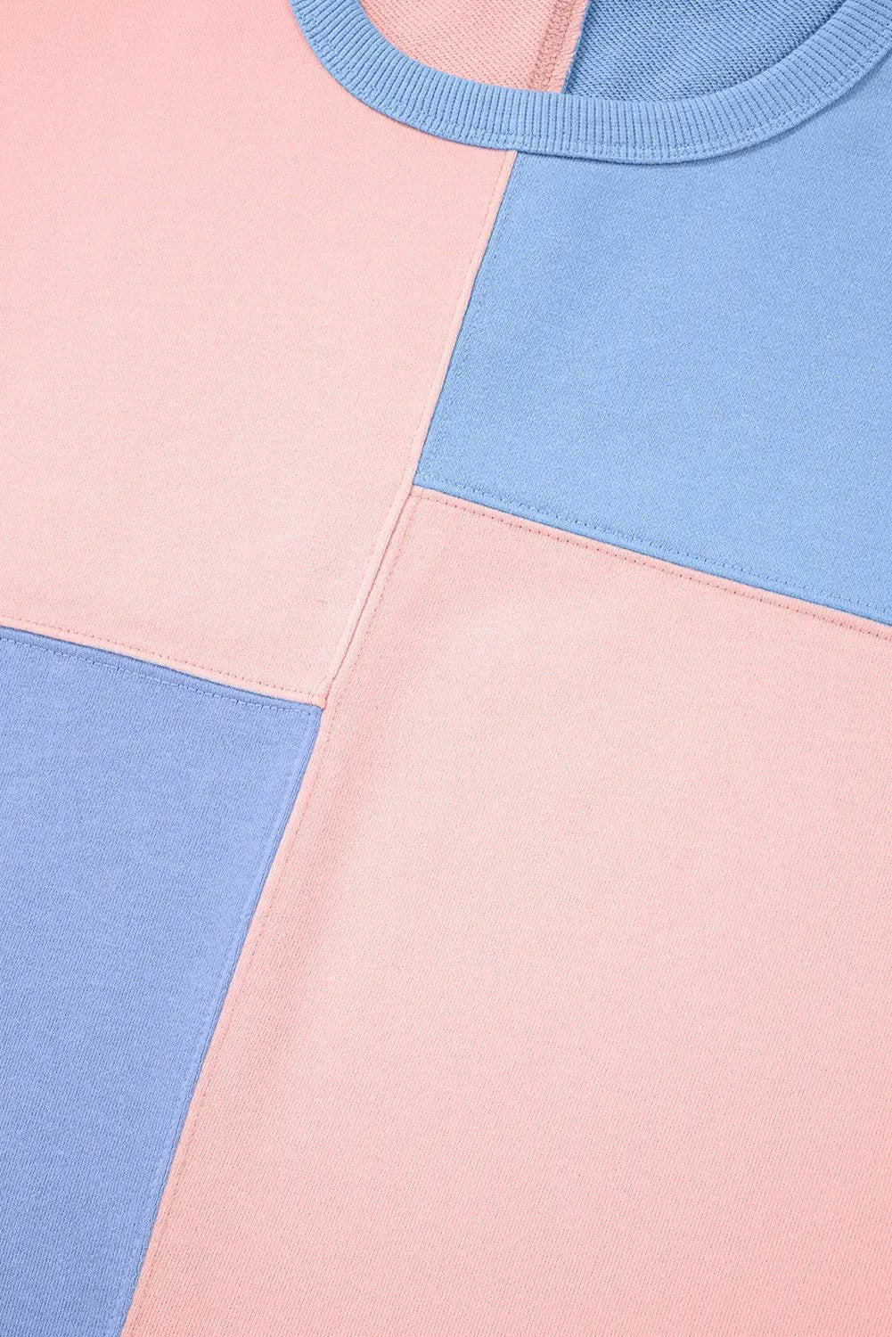 Grateful Threads Boutique Sky Blue Colorblock Patchwork Long Sleeve Shorts Set - Outfit Sets Sky Blue Colorblock Patchwork Long Sleeve Shorts Outfit