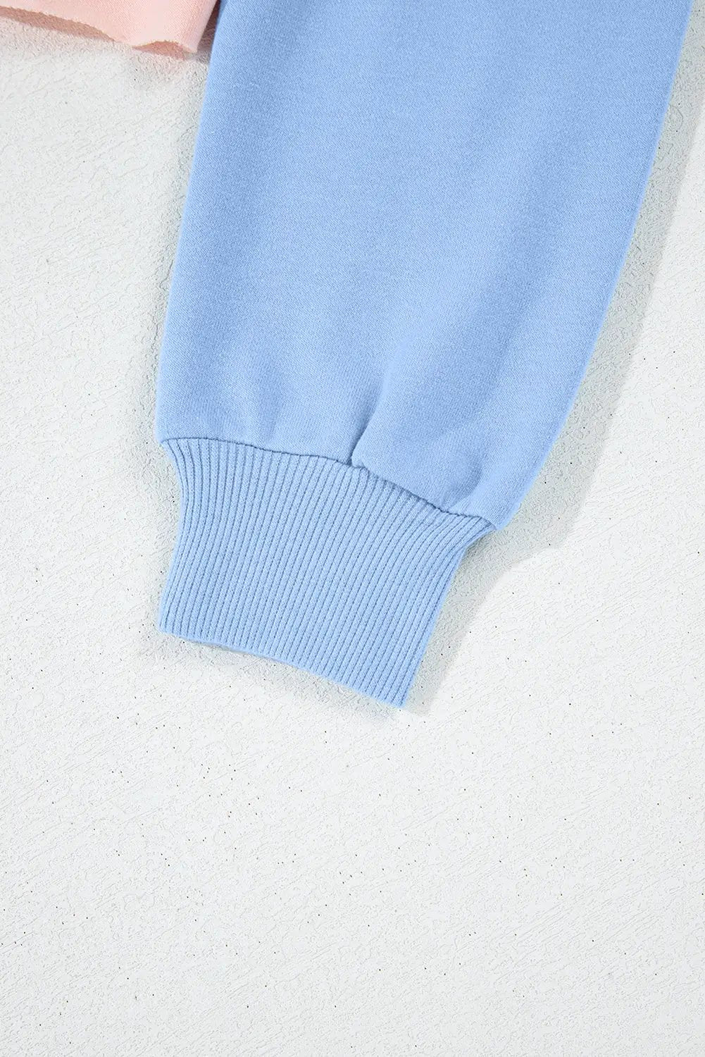 Grateful Threads Boutique Sky Blue Colorblock Patchwork Long Sleeve Shorts Set - Outfit Sets Sky Blue Colorblock Patchwork Long Sleeve Shorts Outfit