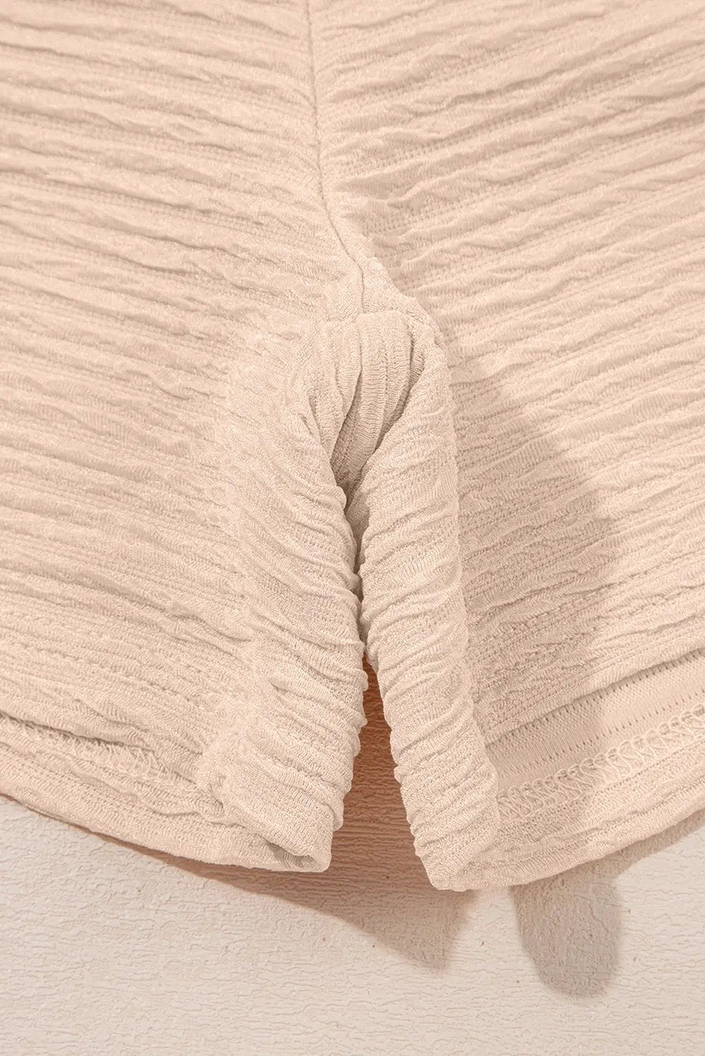 Grateful Threads Boutique Apricot Textured V Neck T-Shirt & Shorts Set – Effortless Summer Chic - Outfit Sets Apricot Textured V Neck T Shirt and Shorts Set