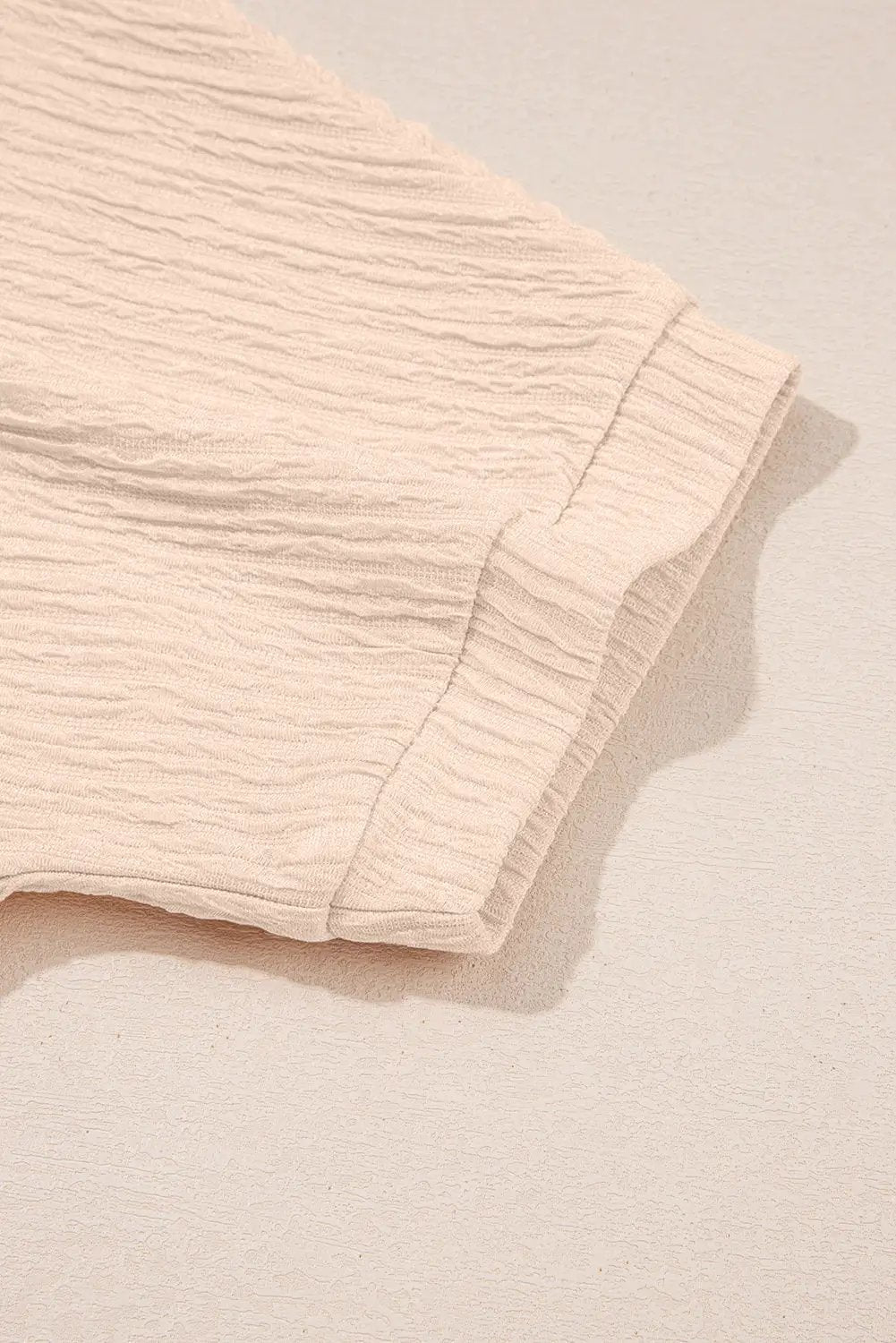 Grateful Threads Boutique Apricot Textured V Neck T-Shirt & Shorts Set – Effortless Summer Chic - Outfit Sets Apricot Textured V Neck T Shirt and Shorts Set