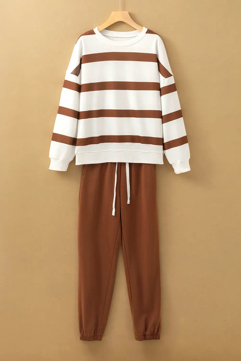 Grateful Threads Boutique Weekend Stripe Cozy Jogger Set - Outfit Sets Drop Shoulder Pullover and Jogger Pants Set