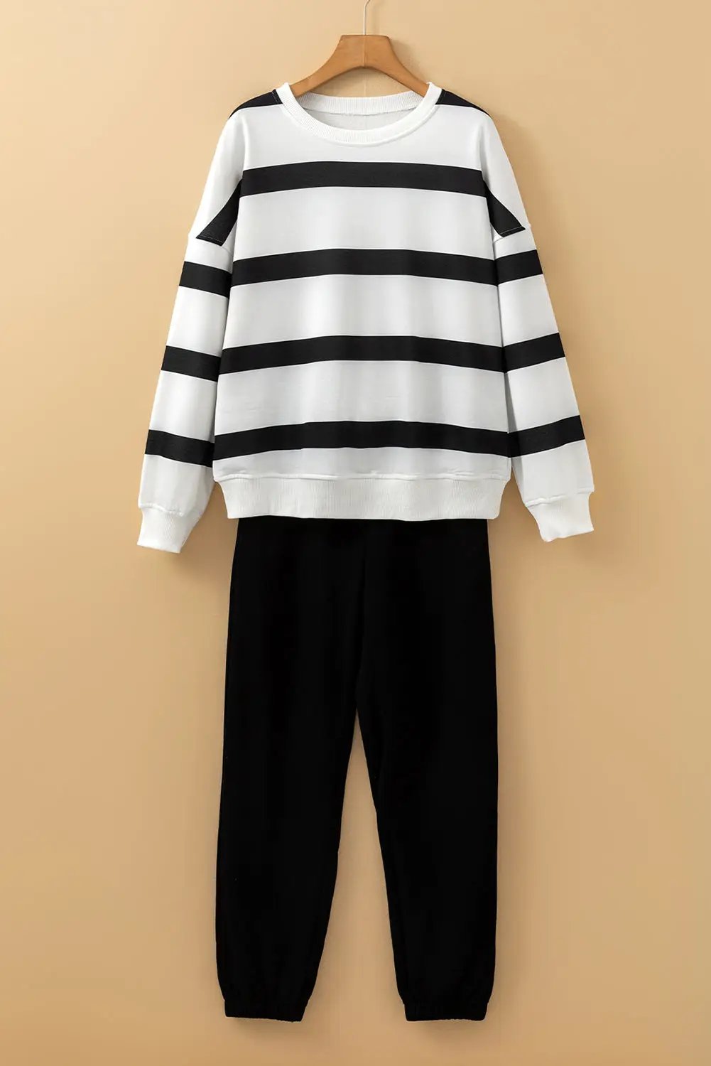 Grateful Threads Boutique Weekend Stripe Cozy Jogger Set - Outfit Sets Drop Shoulder Pullover and Jogger Pants Set
