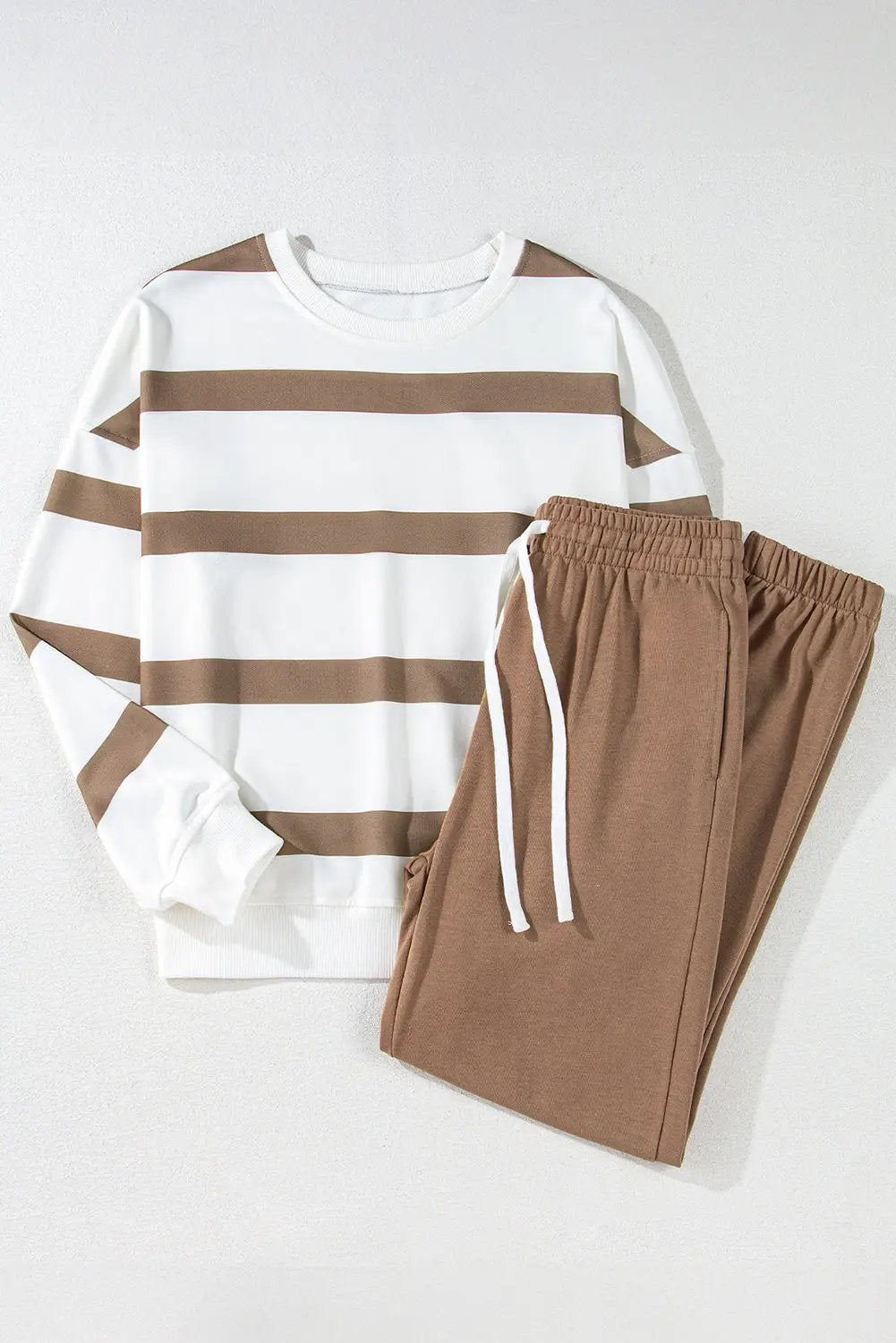 Grateful Threads Boutique Weekend Stripe Cozy Jogger Set - Outfit Sets Drop Shoulder Pullover and Jogger Pants Set