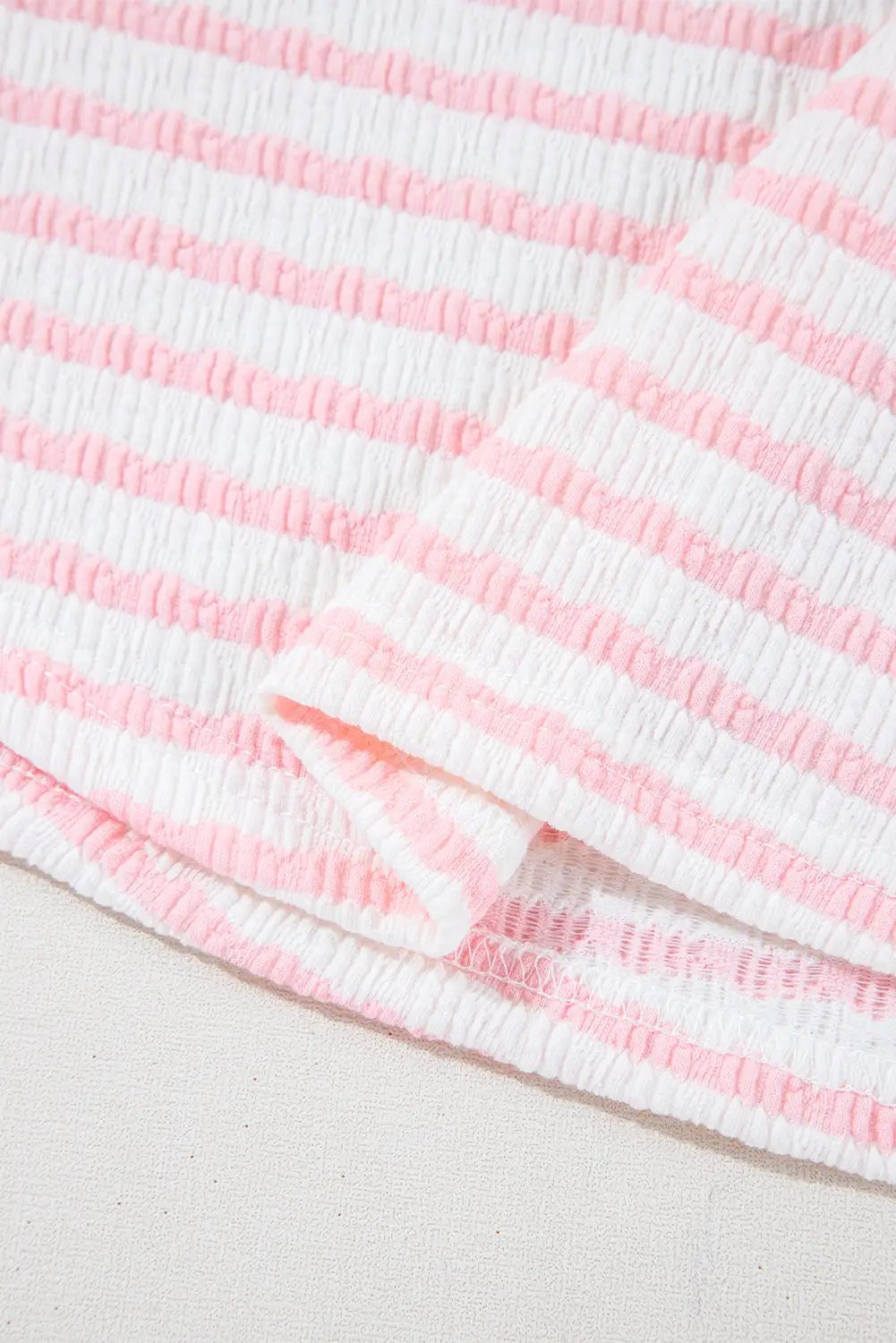 Grateful Threads Boutique Pink Stripe Knit Short Sleeve Top & Drawstring Shorts Set – Trendy Lounge Look - Outfit Sets Pink Stripe Knitted Short Sleeve Top and Drawstring Shorts Set