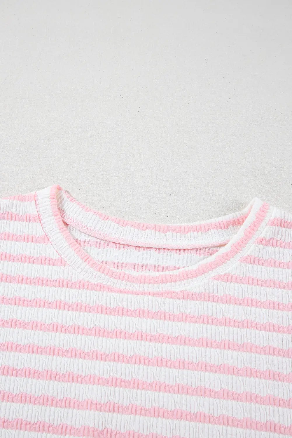 Grateful Threads Boutique Pink Stripe Knit Short Sleeve Top & Drawstring Shorts Set – Trendy Lounge Look - Outfit Sets Pink Stripe Knitted Short Sleeve Top and Drawstring Shorts Set