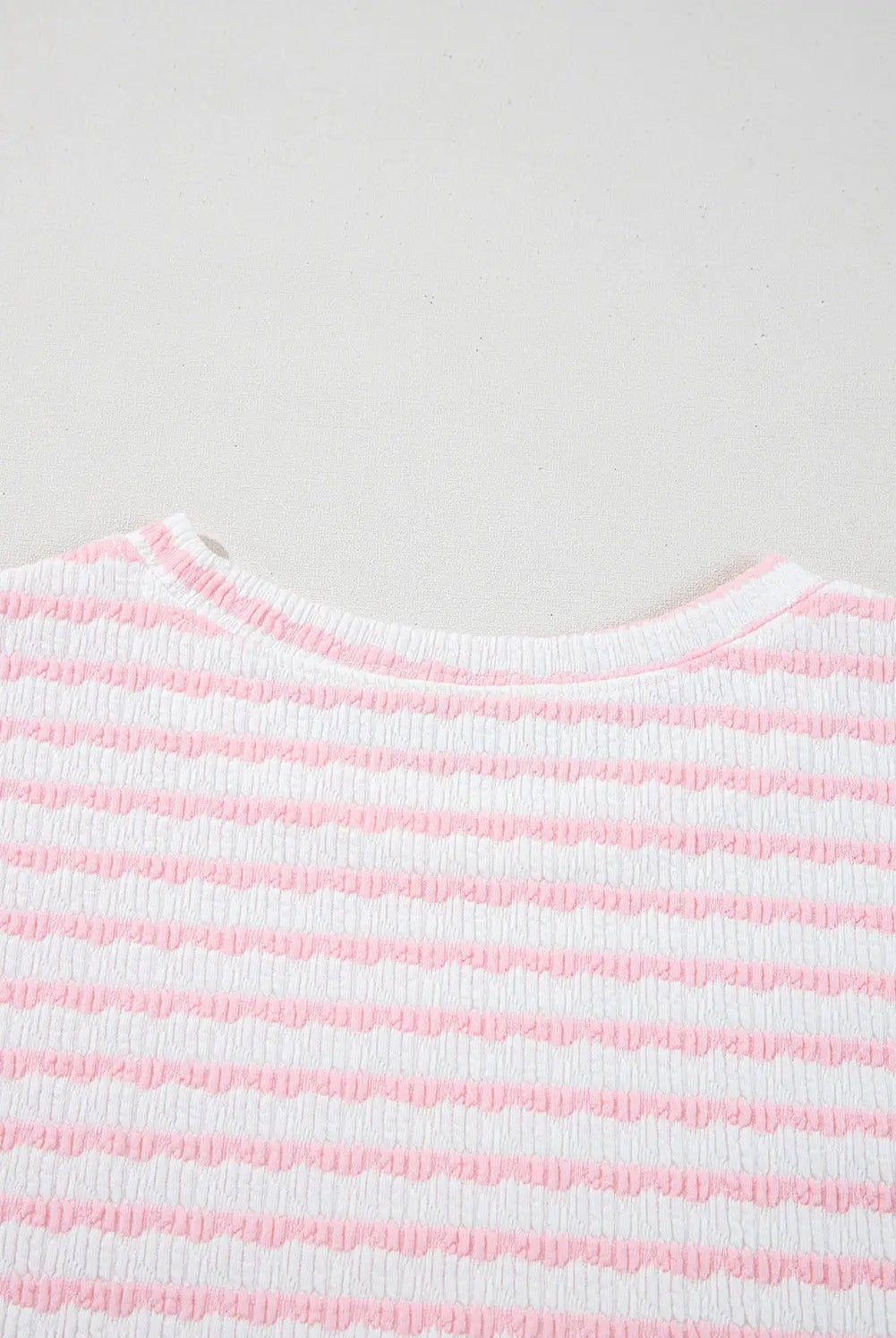Grateful Threads Boutique Pink Stripe Knit Short Sleeve Top & Drawstring Shorts Set – Trendy Lounge Look - Outfit Sets Pink Stripe Knitted Short Sleeve Top and Drawstring Shorts Set