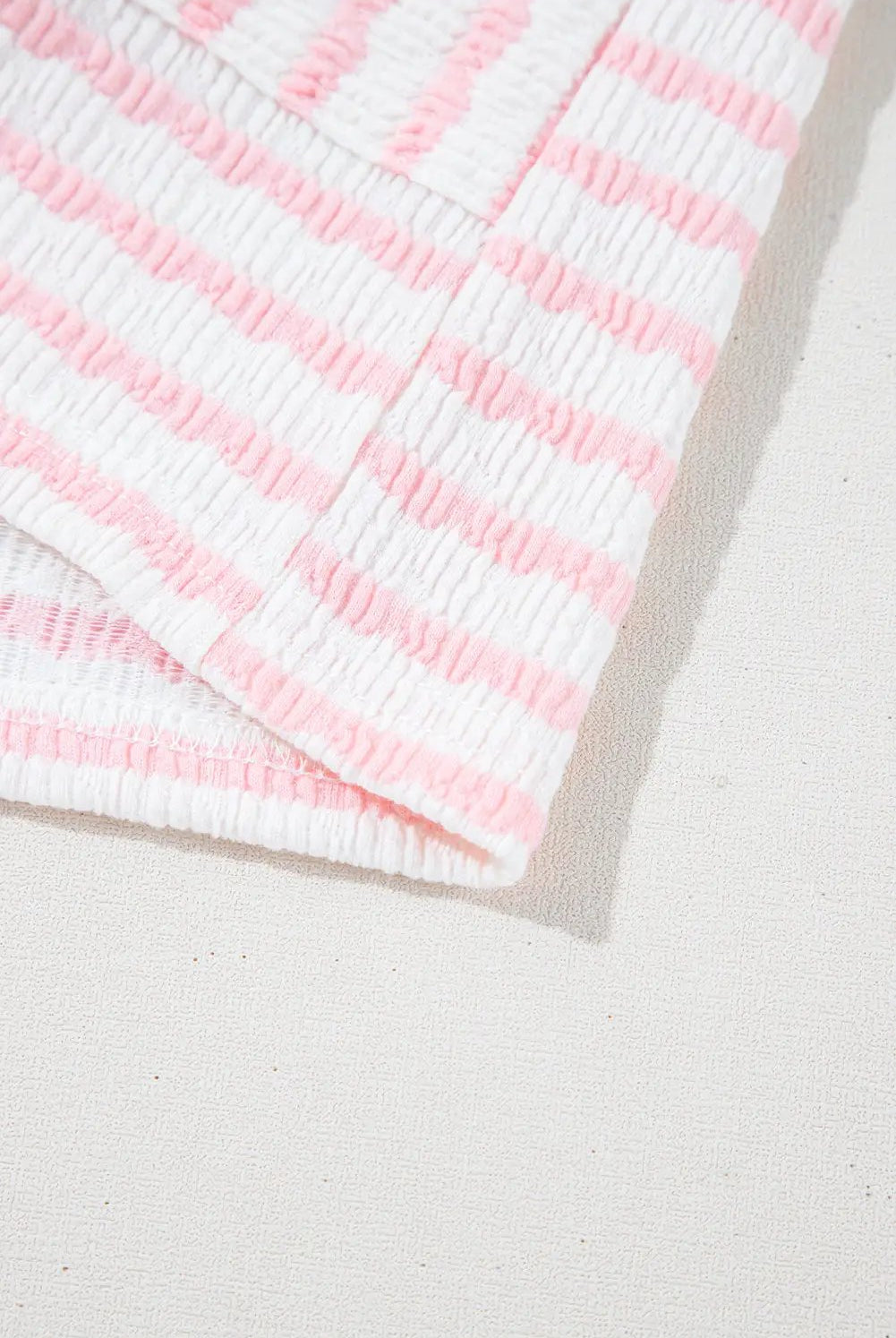 Grateful Threads Boutique Pink Stripe Knit Short Sleeve Top & Drawstring Shorts Set – Trendy Lounge Look - Outfit Sets Pink Stripe Knitted Short Sleeve Top and Drawstring Shorts Set