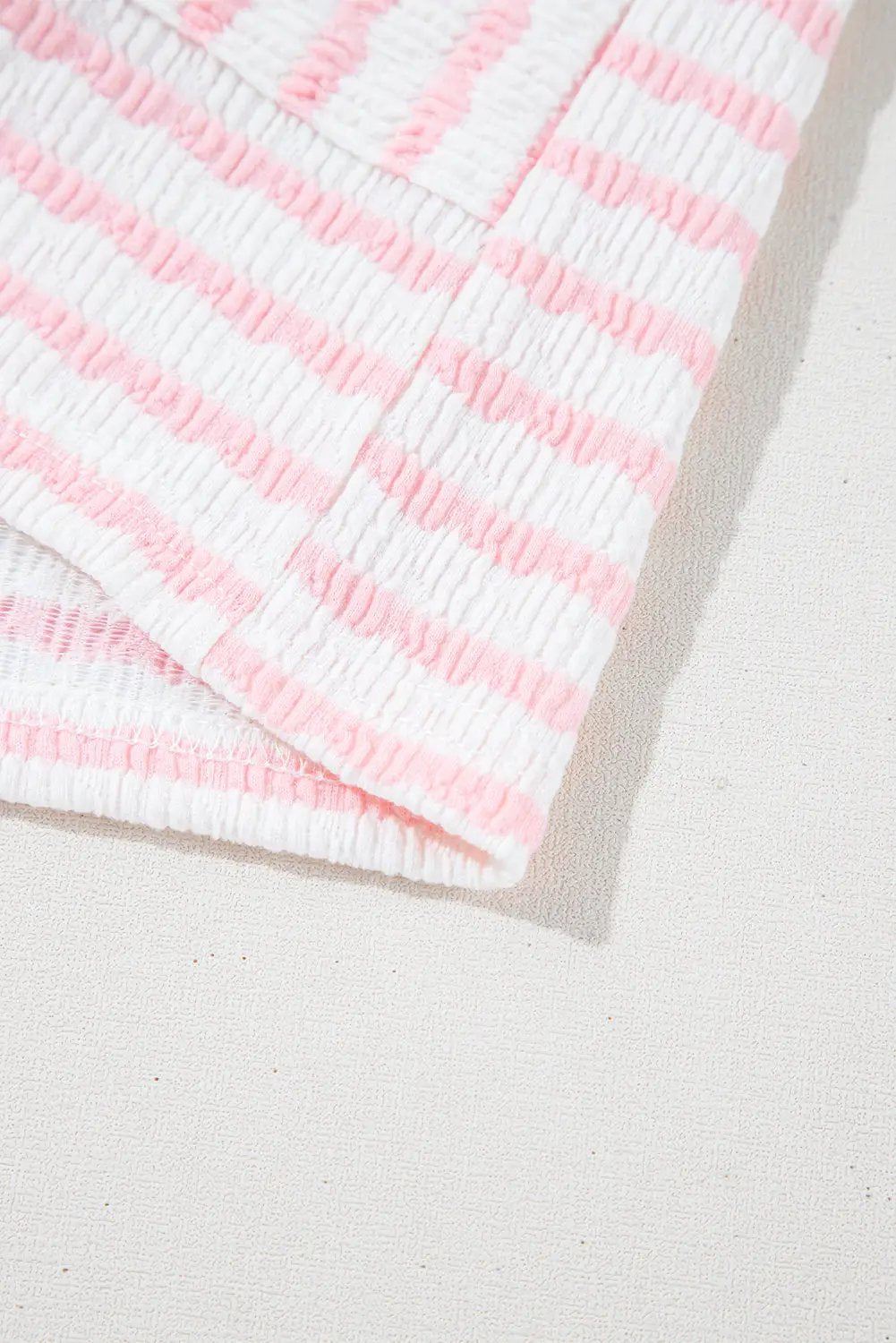 Grateful Threads Boutique Pink Stripe Knit Short Sleeve Top & Drawstring Shorts Set – Trendy Lounge Look - Outfit Sets Pink Stripe Knitted Short Sleeve Top and Drawstring Shorts Set