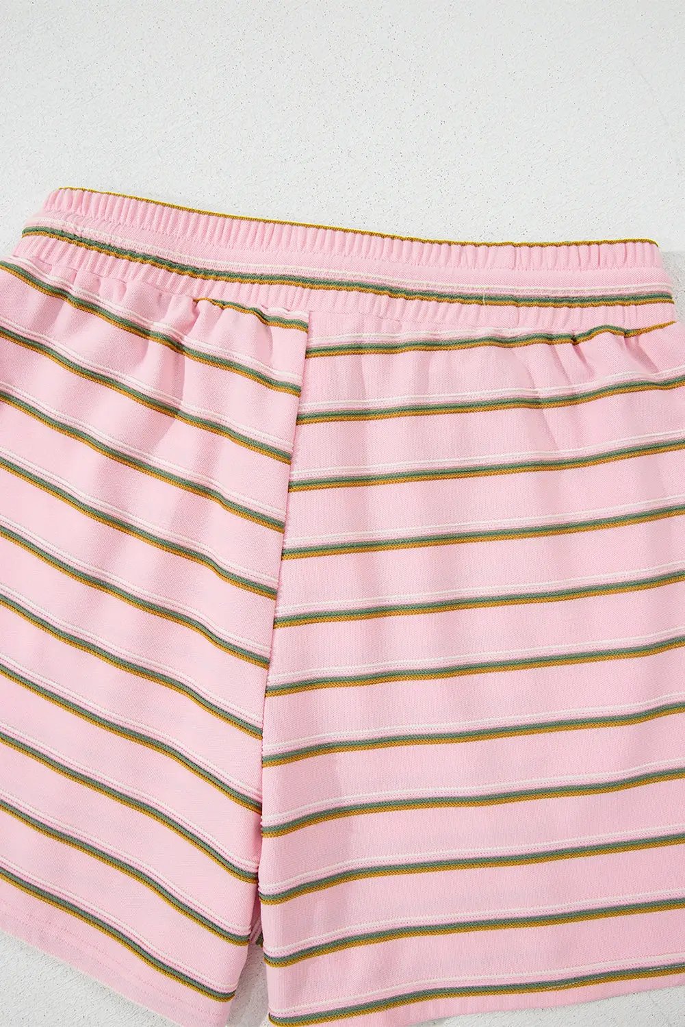Grateful Threads Boutique The Pink Lemonade Stripe Lounge Set - Outfit Sets Pink Stripe Wide Short Sleeve Tee and Short Set