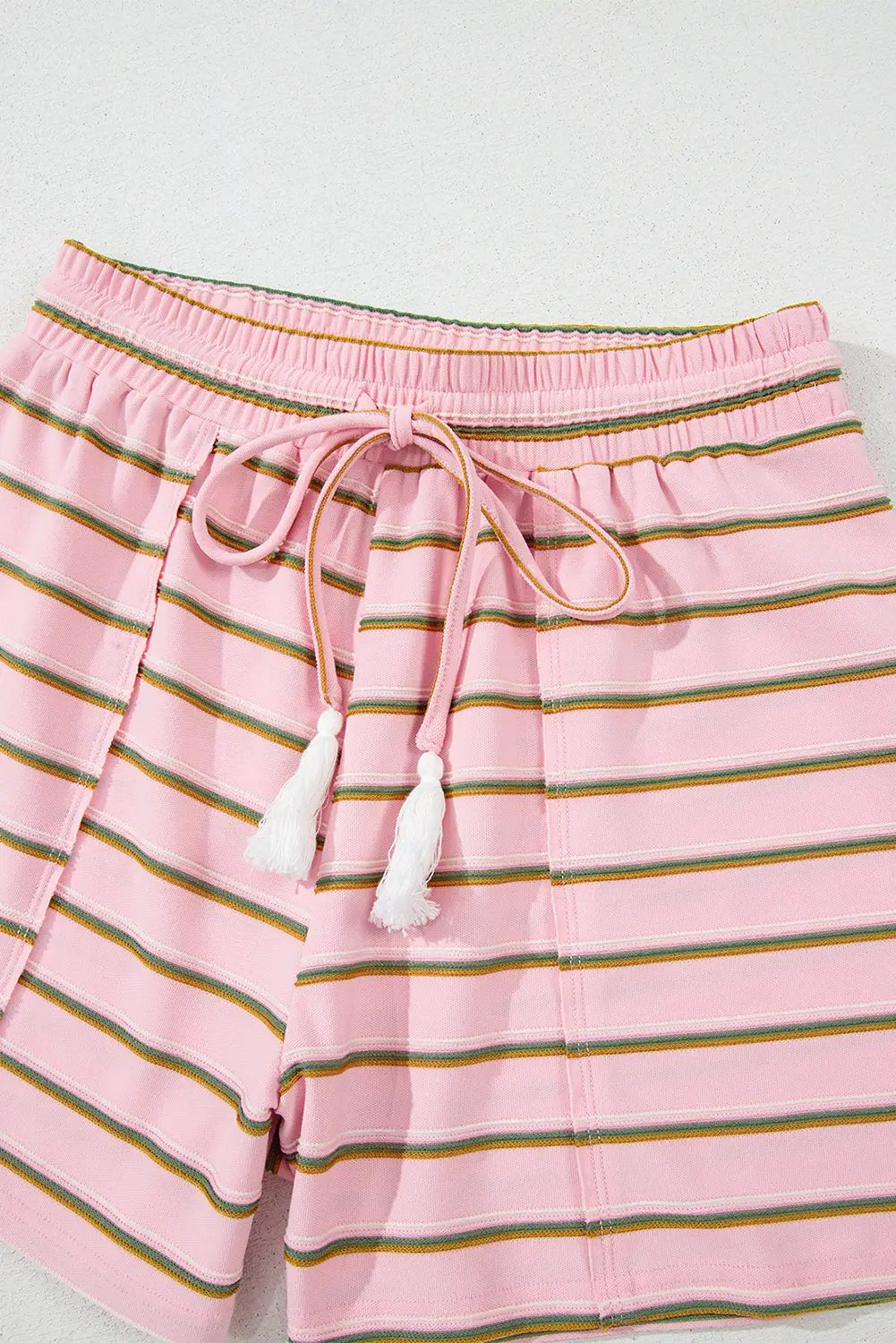 Grateful Threads Boutique The Pink Lemonade Stripe Lounge Set - Outfit Sets Pink Stripe Wide Short Sleeve Tee and Short Set