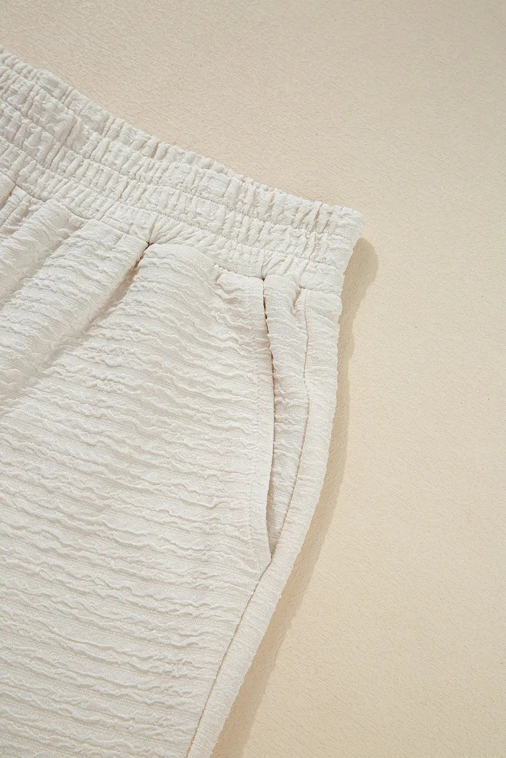 Grateful Threads Boutique Beige Textured Drop Shoulder Tee & Cropped Wide Leg Set - Outfit Sets Beige Textured 3/4 Sleeve Drop Shoulder Tee & Cropped Wide Leg Set