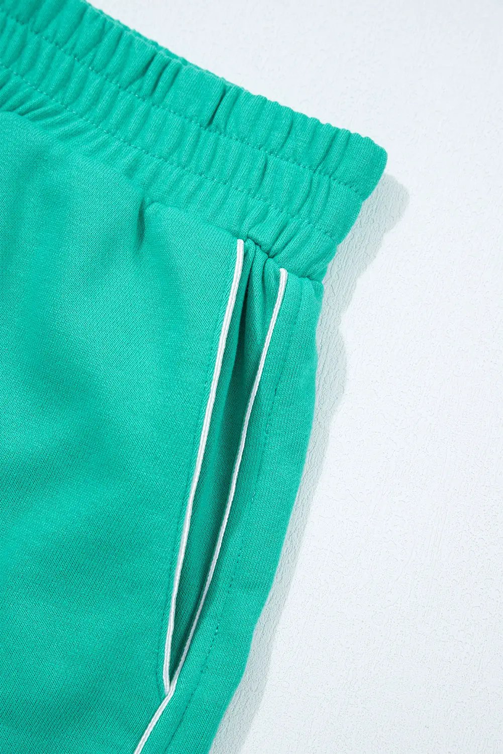 Grateful Threads Boutique Dark Green Colorblock Trim V-Neck Pullover Top and Shorts Set - Outfit Sets