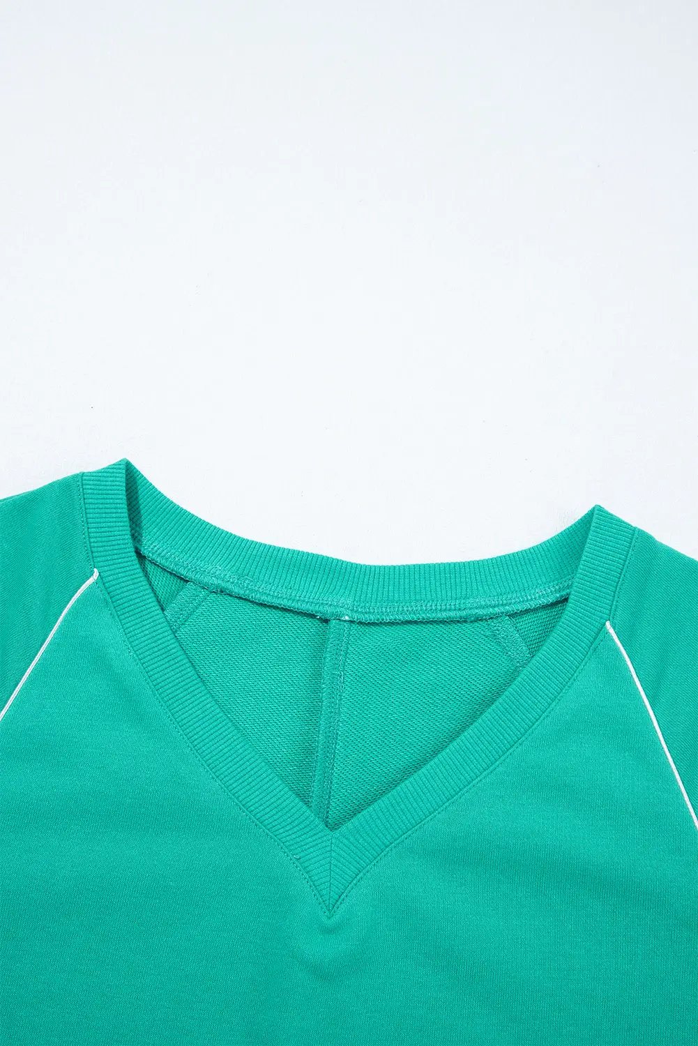 Grateful Threads Boutique Dark Green Colorblock Trim V-Neck Pullover Top and Shorts Set - Outfit Sets