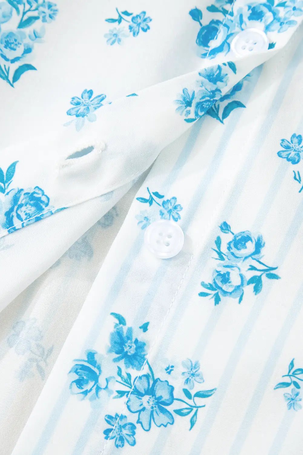 Grateful Threads Boutique Sky Blue Floral Striped Print PJ Set - Pajamas Sky Blue Floral Striped Print PJ Set