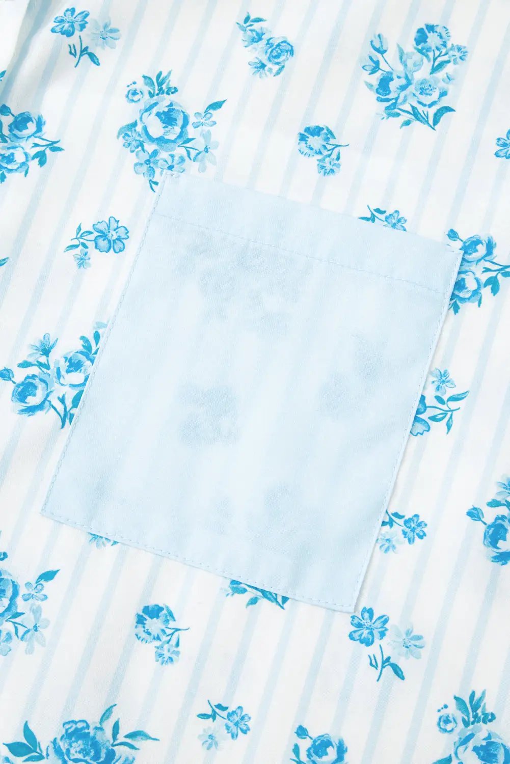 Grateful Threads Boutique Sky Blue Floral Striped Print PJ Set - Pajamas Sky Blue Floral Striped Print PJ Set