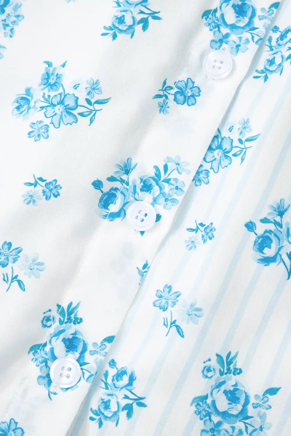 Grateful Threads Boutique Sky Blue Floral Striped Print PJ Set - Pajamas Sky Blue Floral Striped Print PJ Set