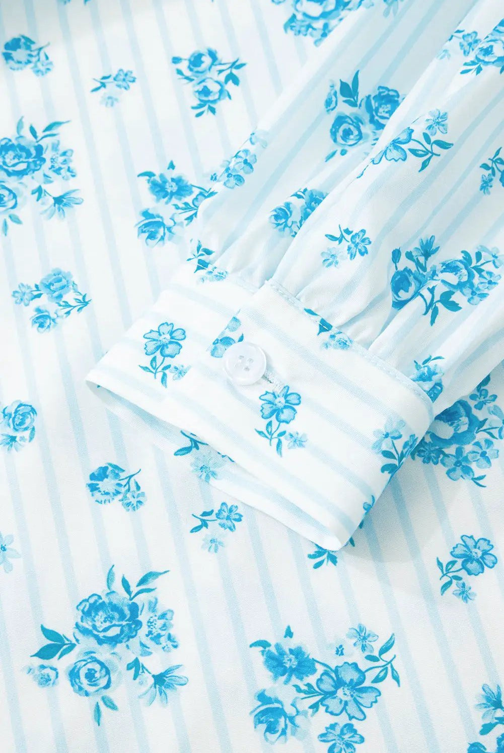 Grateful Threads Boutique Sky Blue Floral Striped Print PJ Set - Pajamas Sky Blue Floral Striped Print PJ Set