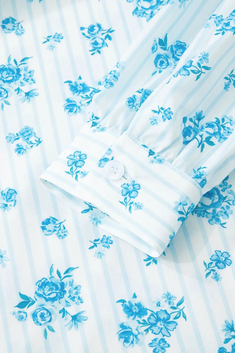 Grateful Threads Boutique Sky Blue Floral Striped Print PJ Set - Pajamas Sky Blue Floral Striped Print PJ Set