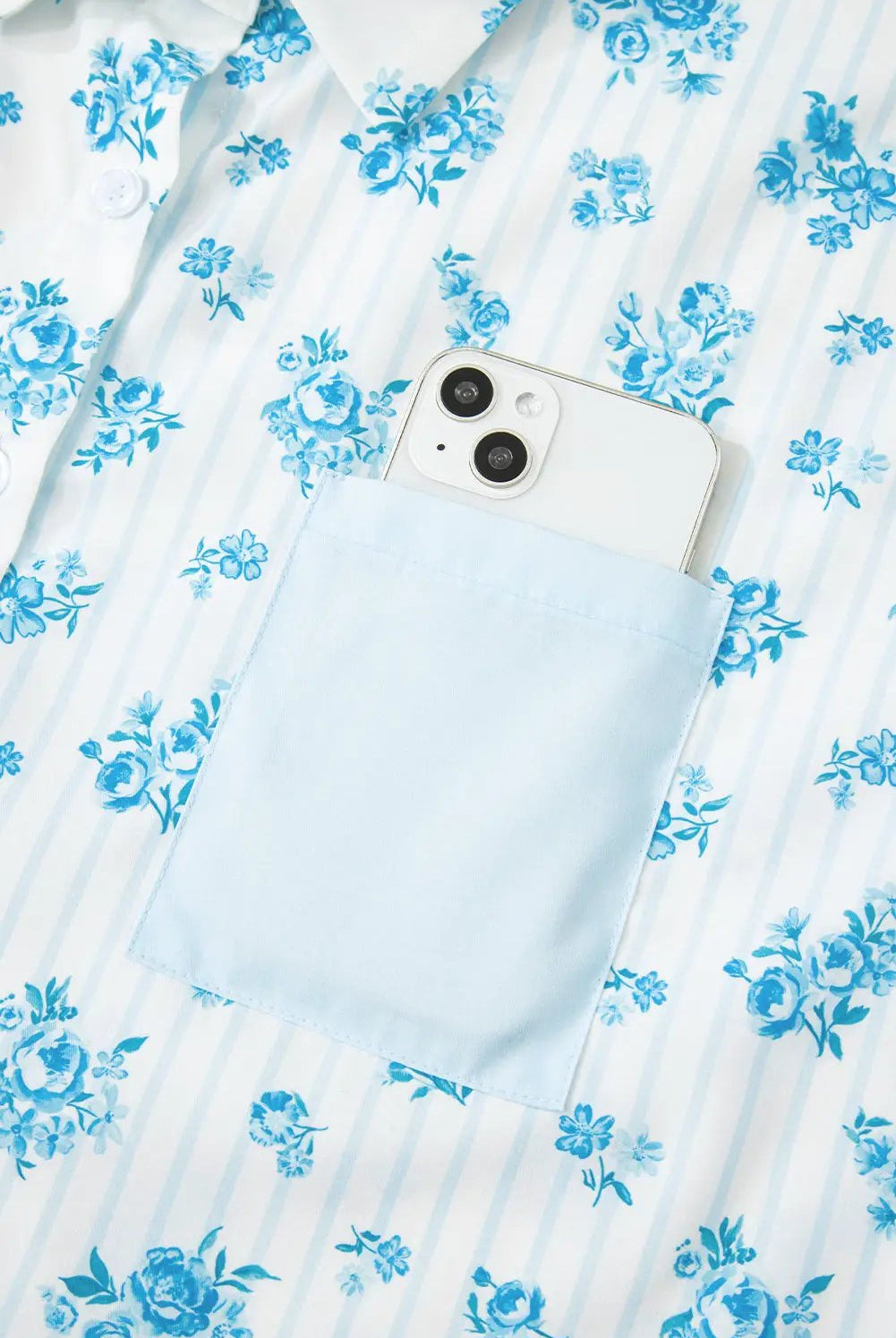 Grateful Threads Boutique Sky Blue Floral Striped Print PJ Set - Pajamas Sky Blue Floral Striped Print PJ Set
