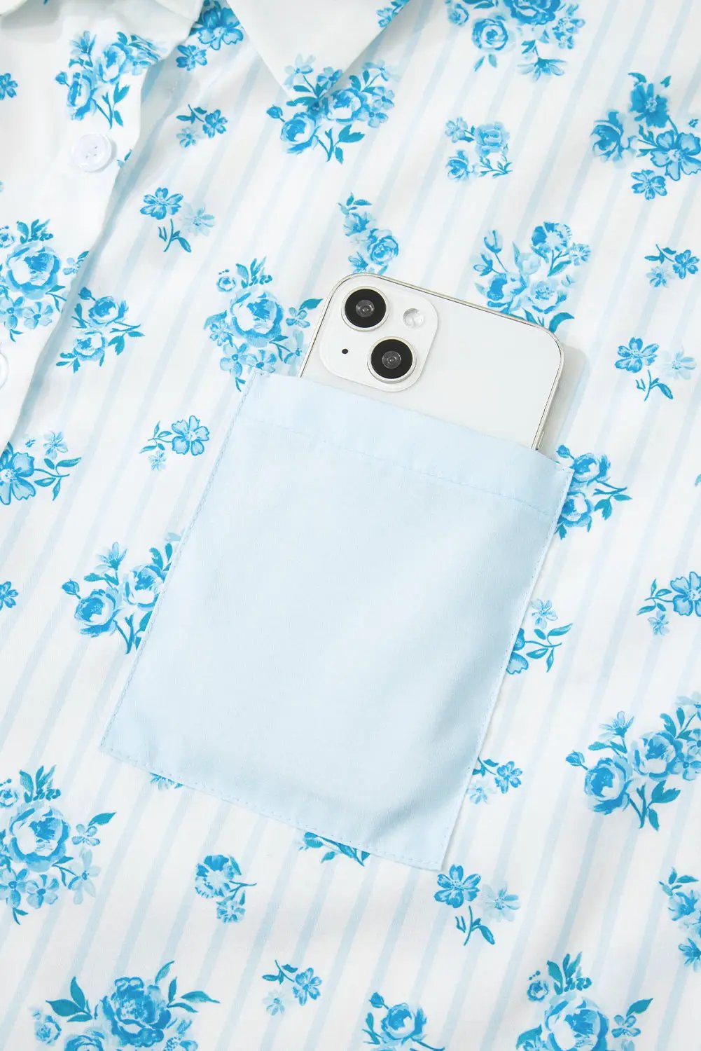 Grateful Threads Boutique Sky Blue Floral Striped Print PJ Set - Pajamas Sky Blue Floral Striped Print PJ Set