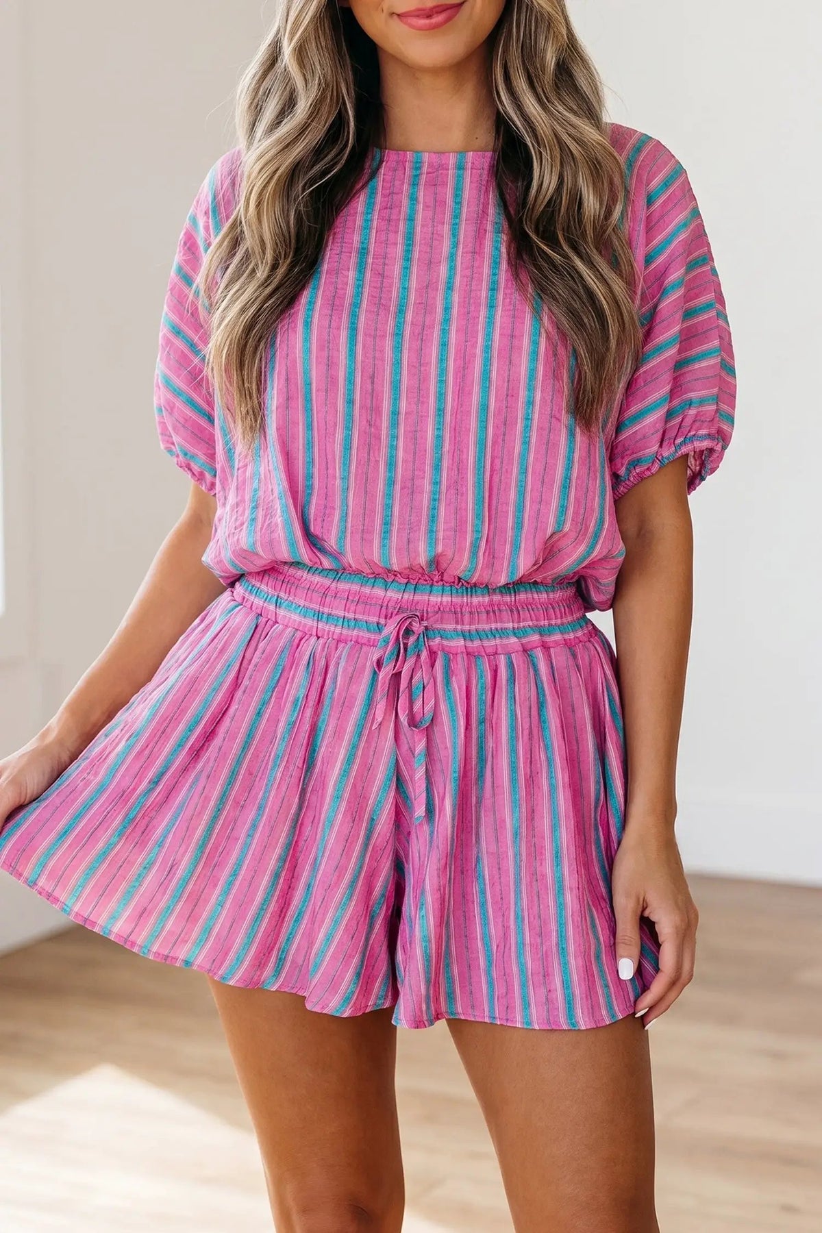 The Talia Short Set - Pink Stripe — view 3