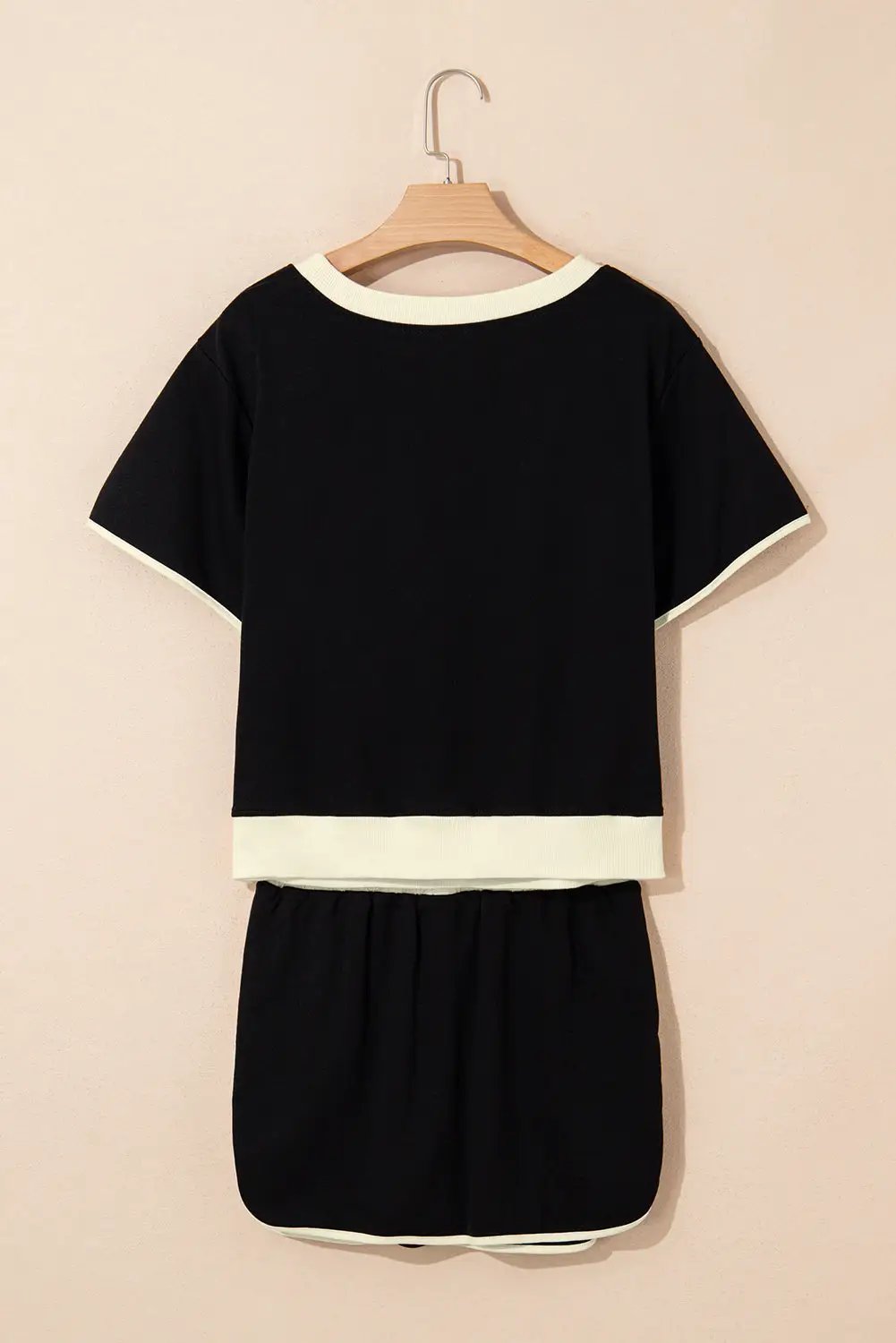 Grateful Threads Boutique Black Colorblock Edge Drop Shoulder T-Shirt and Skort Set - Outfit Sets Black Colorblock Edge Drop Shoulder T Shirt and Skort 2Pcs Set