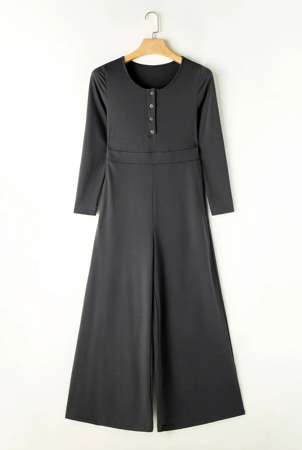 Grateful Threads Boutique Grey Button Long Sleeve Wide Leg Jumpsuit – Effortless Style & Comfort - One-Pieces Gray Button Long Sleeve Wide Leg Jumpsuit