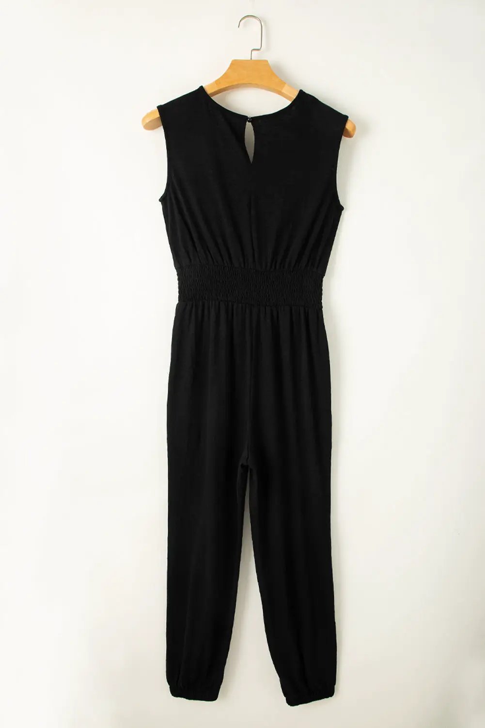 Grateful Threads Boutique Black Shirred High Waist Sleeveless V-Neck Jumpsuit - One-Pieces Black Shirred High Waist Sleeveless V Neck Jumpsuit