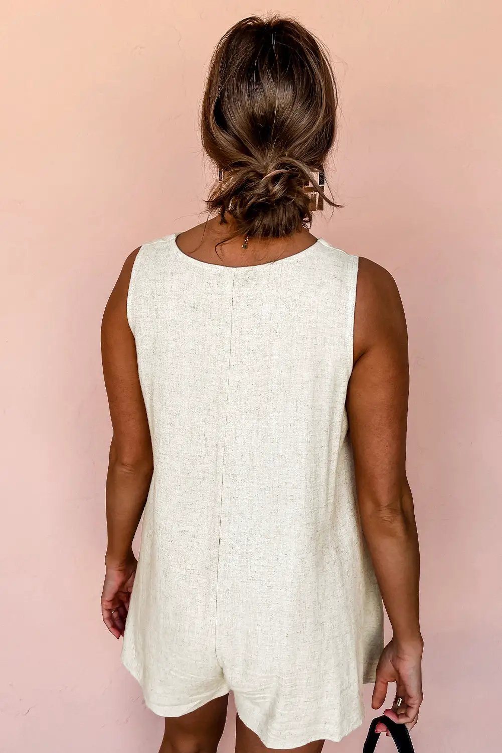 Grateful Threads Boutique Beige Sleeveless V-Neck Romper - One-Pieces Beige V Neck Romper