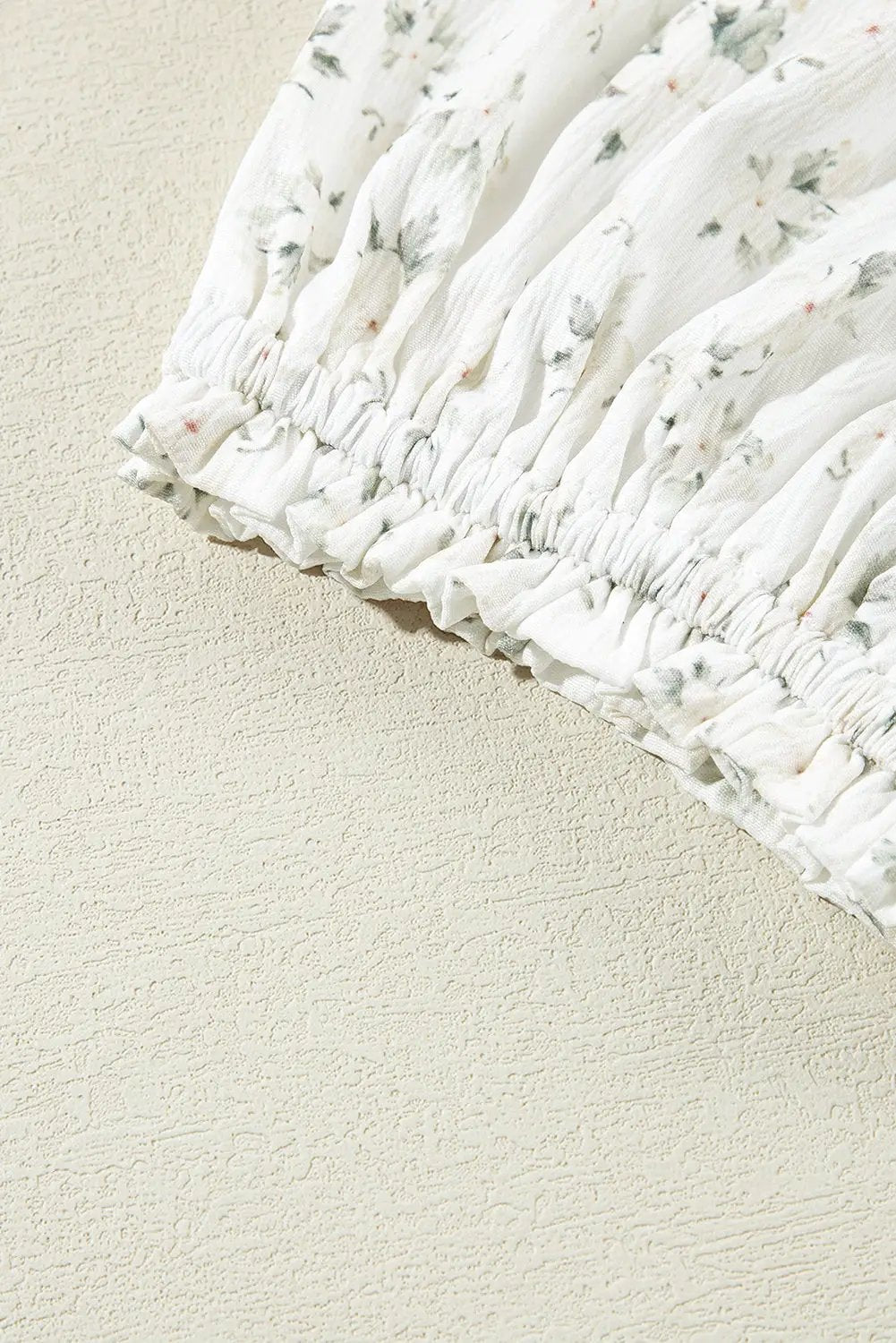 Grateful Threads Boutique White Boho Floral Smocked Puff Sleeve Wide Leg Jumpsuit - One-Pieces