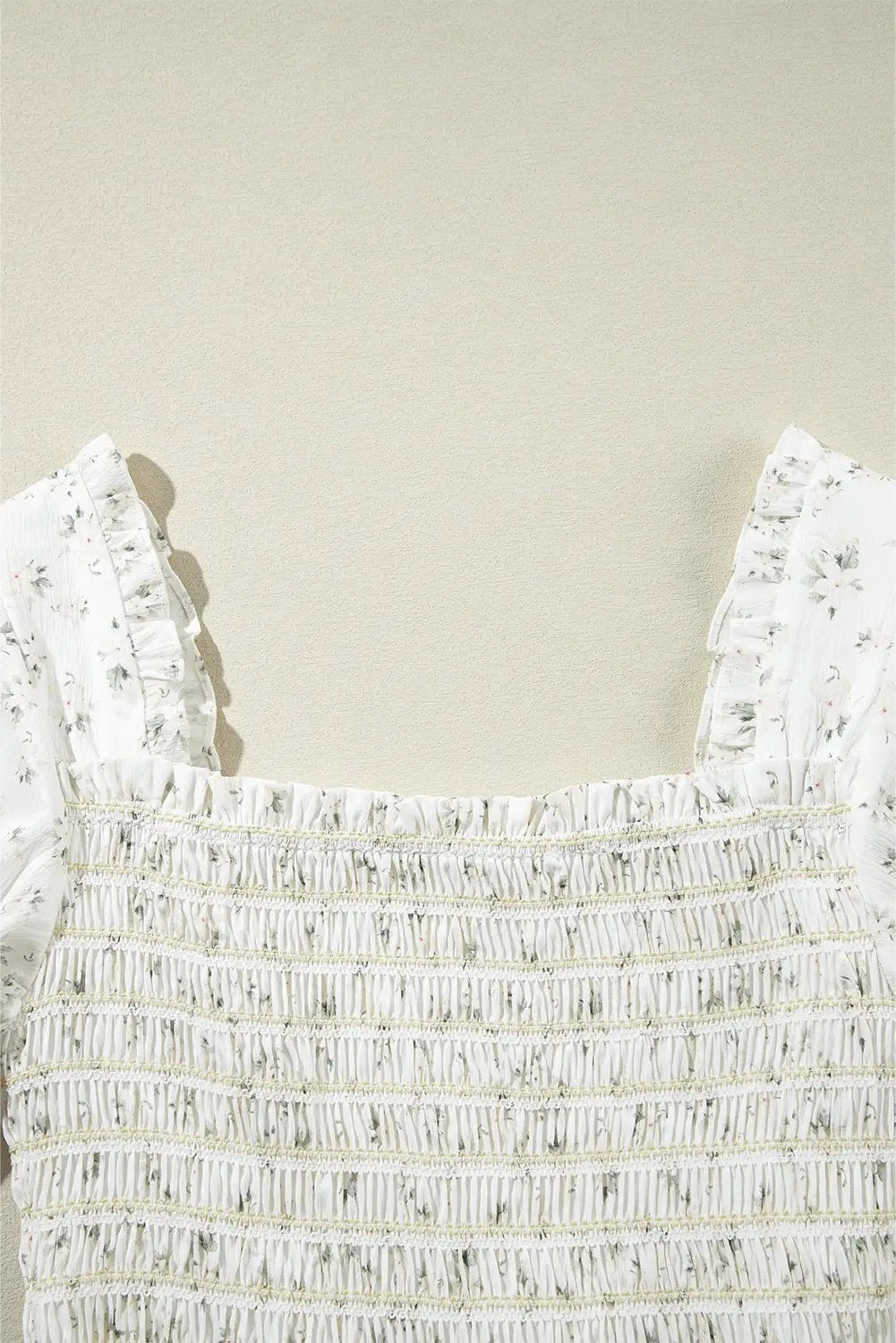 Grateful Threads Boutique White Boho Floral Smocked Puff Sleeve Wide Leg Jumpsuit - One-Pieces
