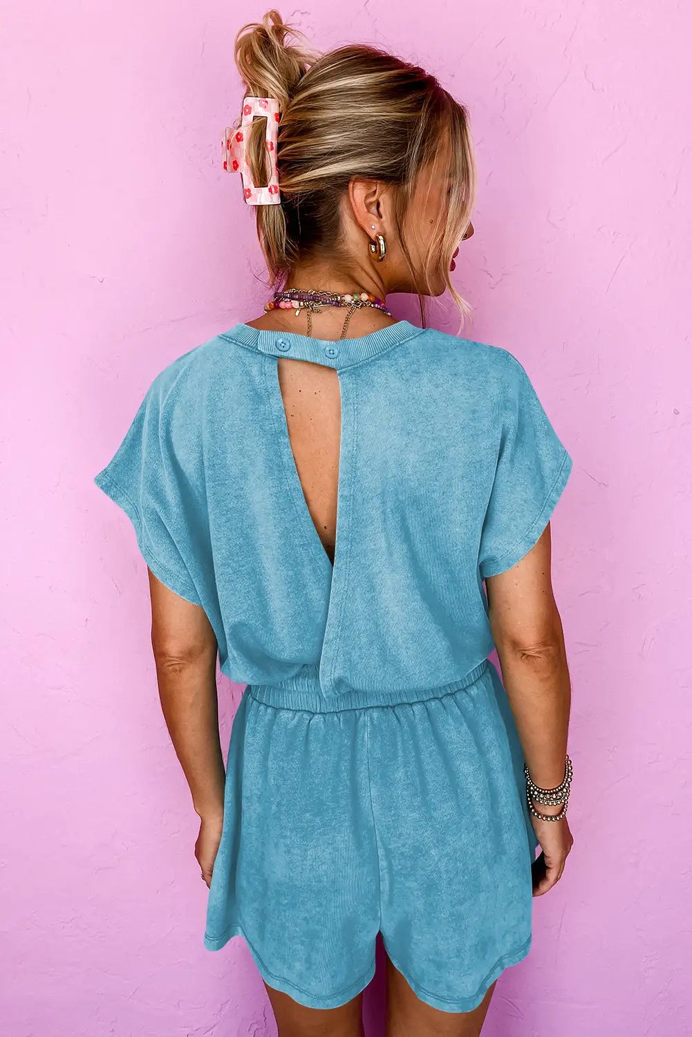 Grateful Threads Boutique Mist Blue Mineral Wash Drawstring Romper – Breezy & Bold - One-Pieces mist blue mineral wash romper