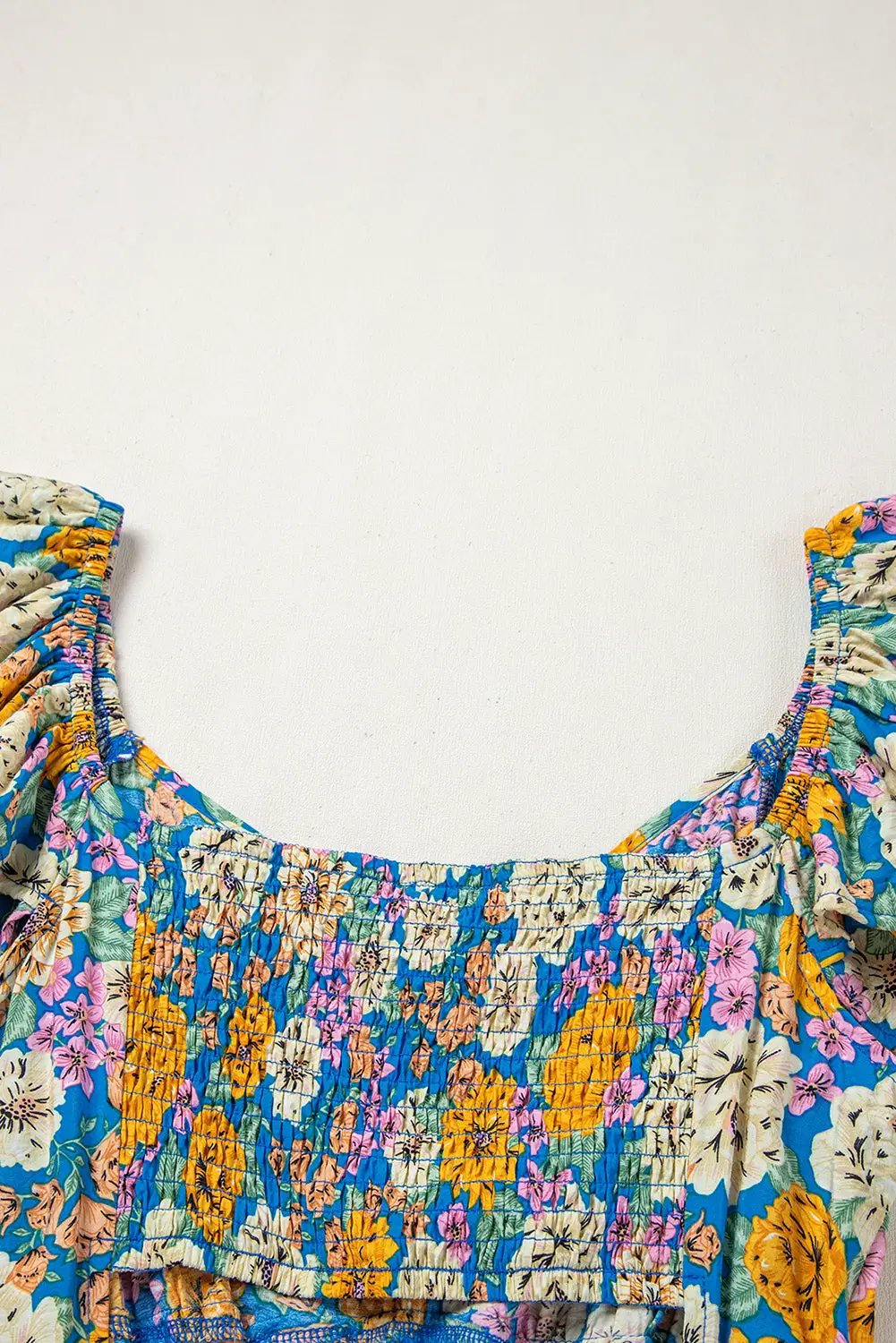 Grateful Threads Boutique The Golden Bloom Flutter Sleeve Jumpsuit - One-Pieces Yellow Floral Allover Print Shirred Cut Out High Waist Jumpsuit