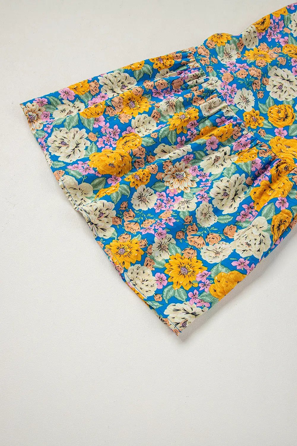 Grateful Threads Boutique The Golden Bloom Flutter Sleeve Jumpsuit - One-Pieces Yellow Floral Allover Print Shirred Cut Out High Waist Jumpsuit