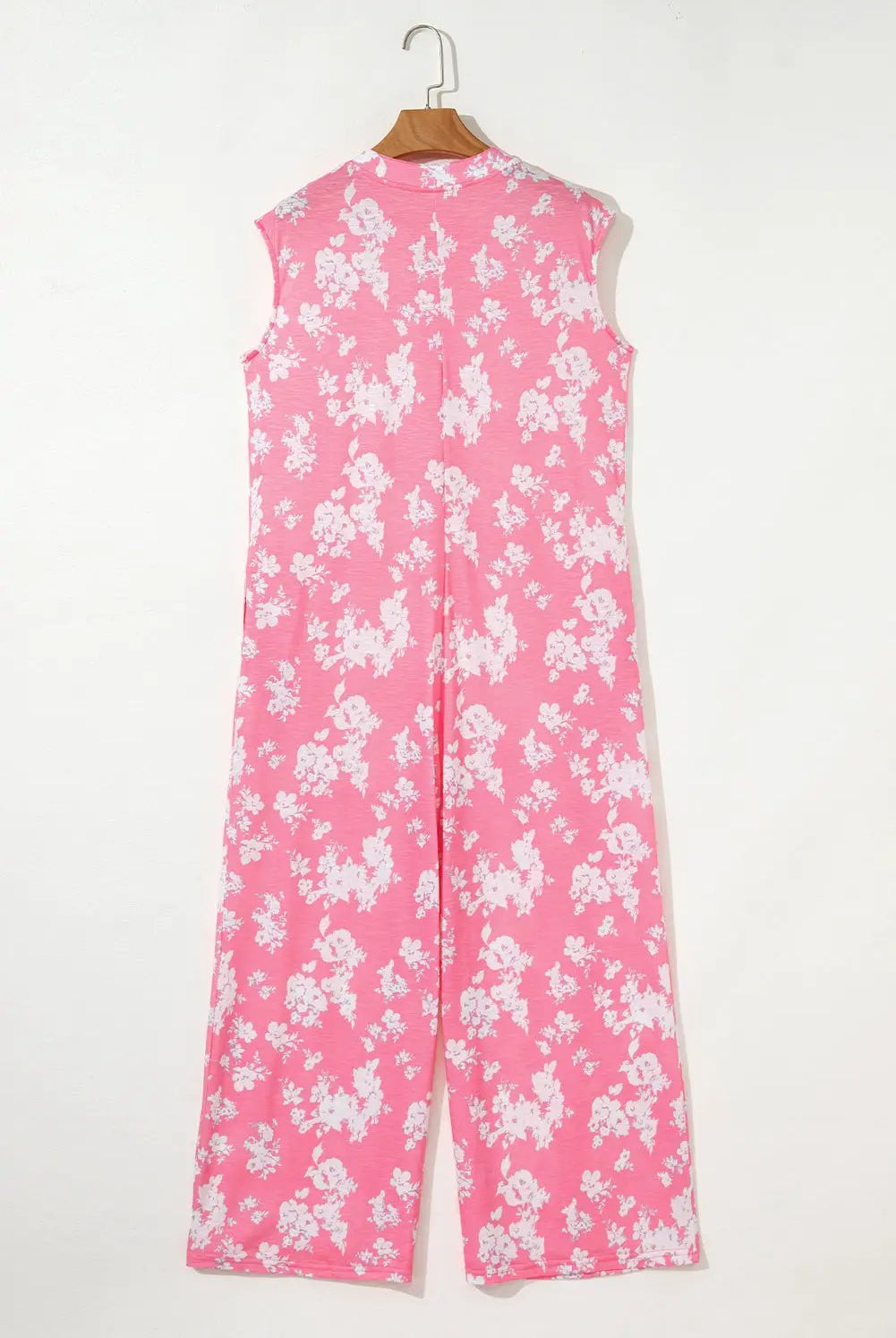 Grateful Threads Boutique Pink Floral Print Wide Leg Sleeveless Jumpsuit – Fresh & Flirty - One-Pieces Pink Floral Print Half Button Wide Leg Relaxed Sleeveless Jumpsuit