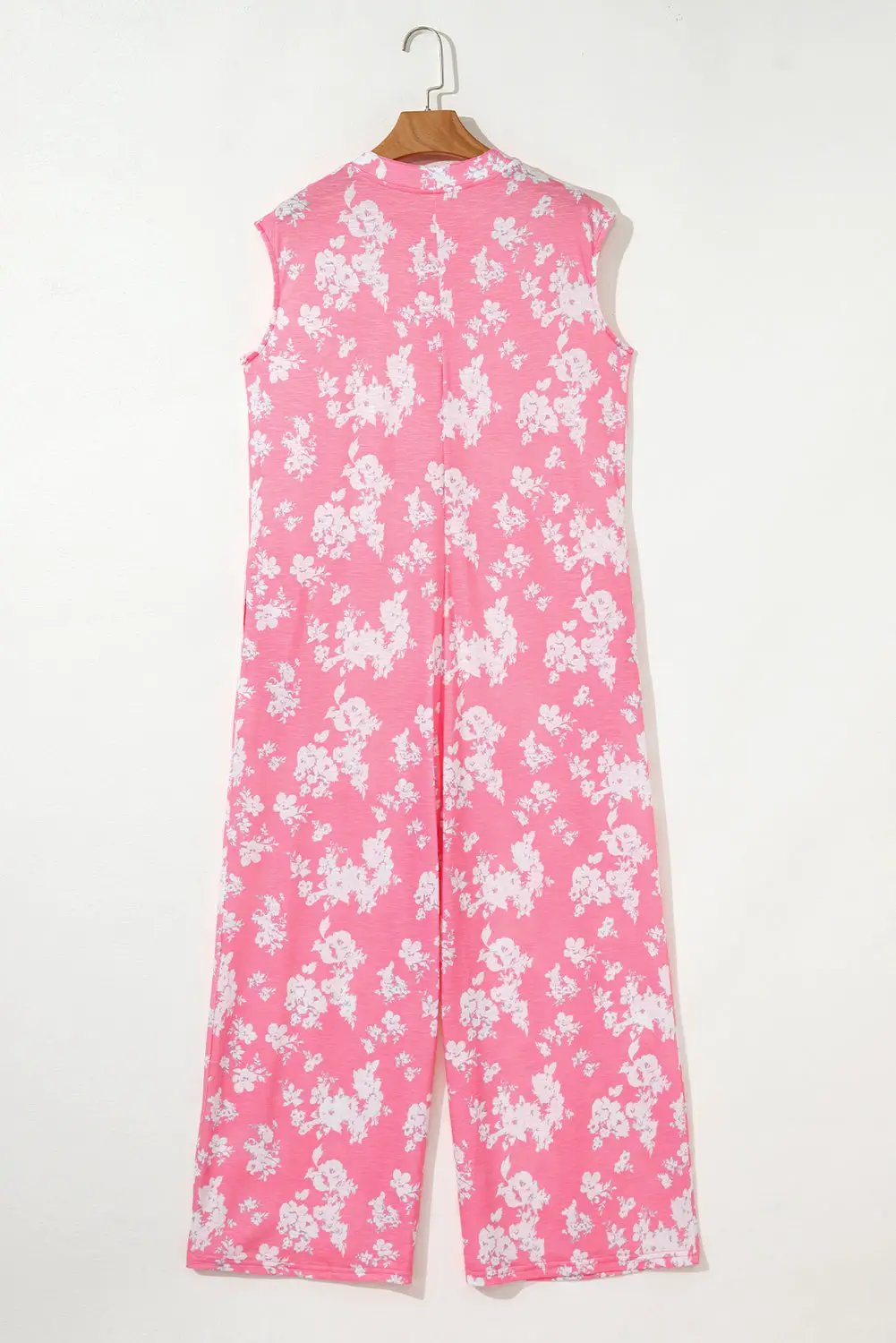 Grateful Threads Boutique Pink Floral Print Wide Leg Sleeveless Jumpsuit – Fresh & Flirty - One-Pieces Pink Floral Print Half Button Wide Leg Relaxed Sleeveless Jumpsuit