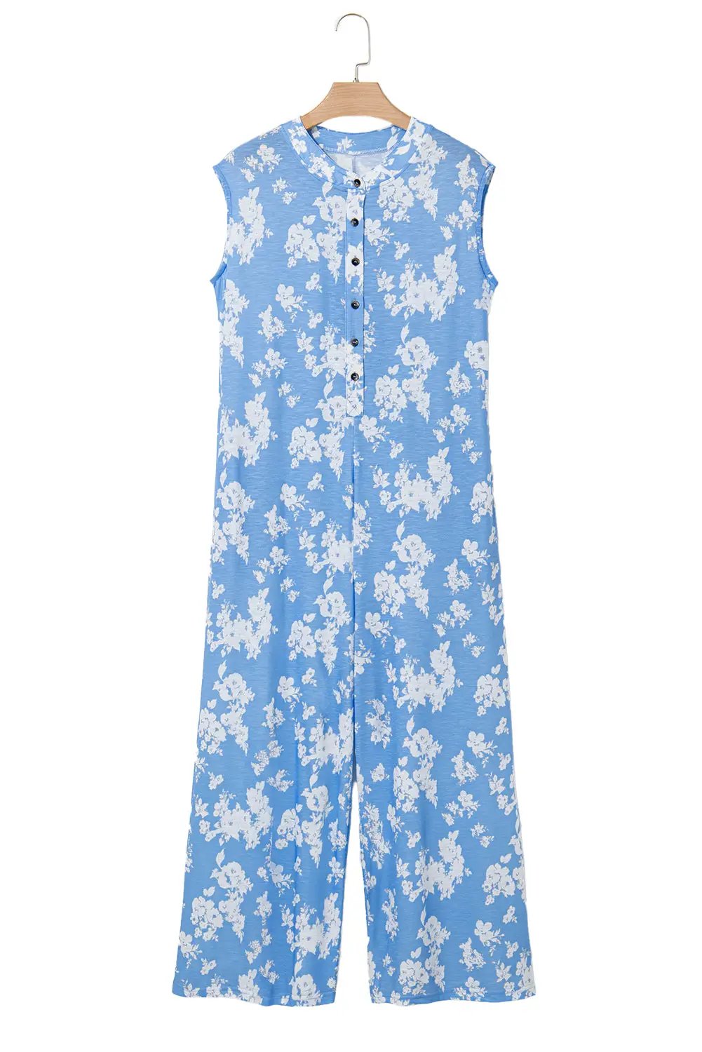 Grateful Threads Boutique Blue Floral Print Wide Leg Jumpsuit – Effortless Style & Comfort - One-Pieces wide leg blue floral jumpsuit
