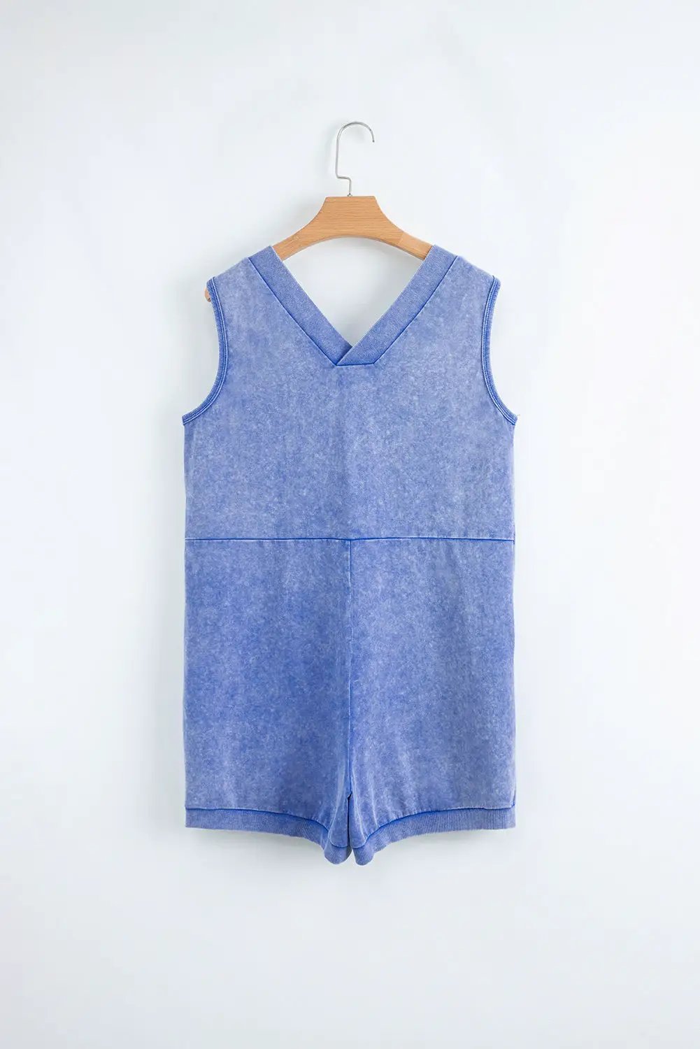 Grateful Threads Boutique Sky Blue Mineral Wash Sleeveless Pocket Romper – Easygoing Chic - One-Pieces Sky Blue Mineral Wash Pocketed Sleeveless V Neck Loose Romper