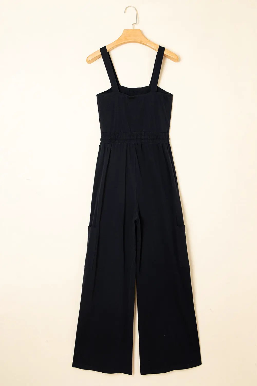 Grateful Threads Boutique Black Drawstring Wide Leg Cargo Pockets Sleeveless Jumpsuit - One-Pieces Black Drawstring Wide Leg Cargo Pockets Sleeveless Jumpsuit