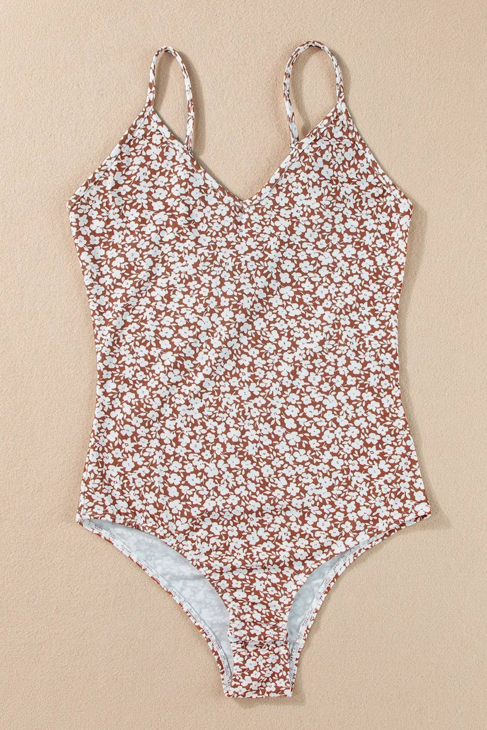 Grateful Threads Boutique Chestnut Floral Print Spaghetti Strap V-Neck Tank Top Bodysuit - Tank Tops