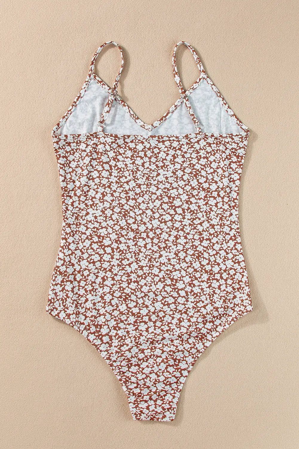 Grateful Threads Boutique Chestnut Floral Print Spaghetti Strap V-Neck Tank Top Bodysuit - Tank Tops