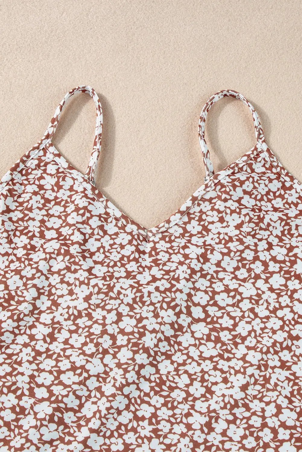 Grateful Threads Boutique Chestnut Floral Print Spaghetti Strap V-Neck Tank Top Bodysuit - Tank Tops